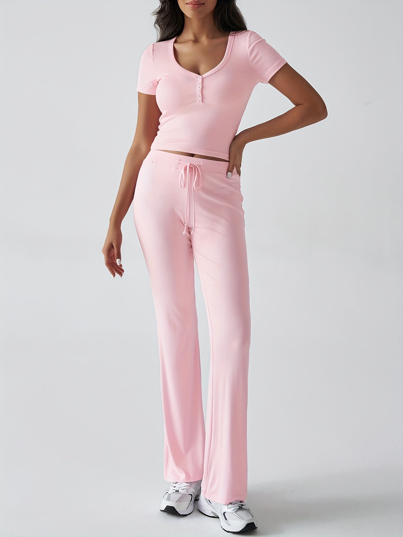 Spring And Summer Europe And The United States Style Women's Y2K s And Leisure Wind U Collar T-shirt Trousers Two-piece Suit