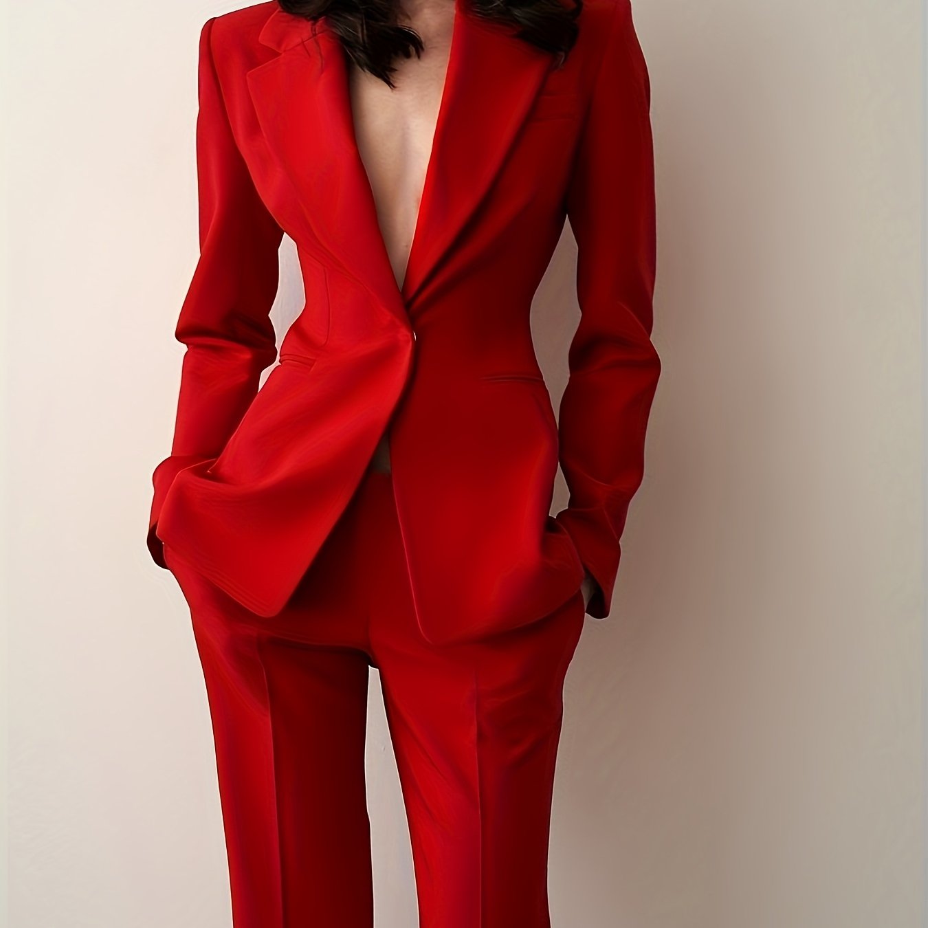 Professional Simple Suit Set for Women - High-Waisted Elegant Blazer + Pants