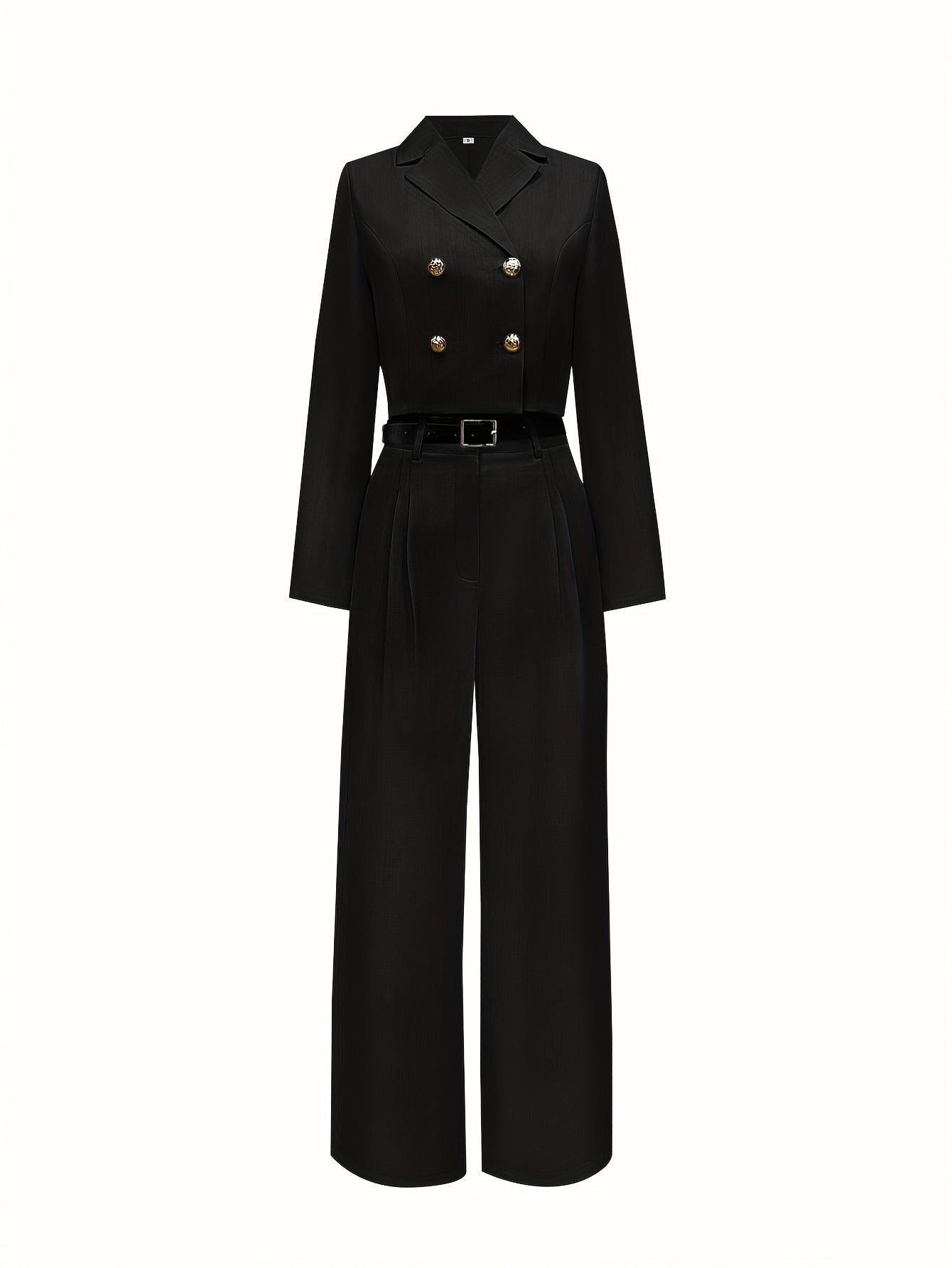 Elegant Two-Piece Long Sleeve Suit - Beige Polyester, Double-Breasted Blazer with Wide Lapels & High-Waisted Flared Pants, Stylish Accessory Bag, Perfect for Fall\u002FWinter, Stylish Workwear | Elegant Two-Tone Suit | Polyester Fabric