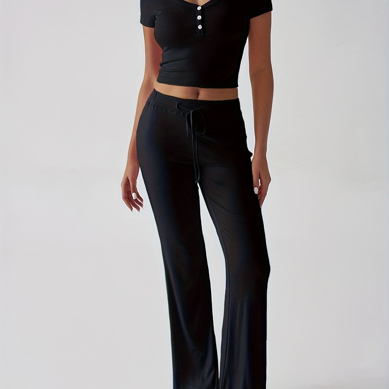 Spring And Summer Europe And The United States Style Women's Y2K s And Leisure Wind U Collar T-shirt Trousers Two-piece Suit