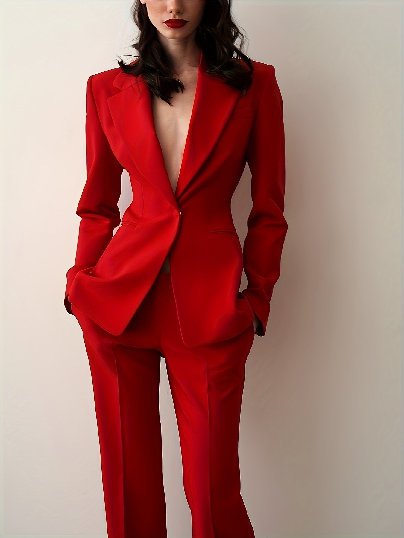 Professional Simple Suit Set for Women - High-Waisted Elegant Blazer + Pants