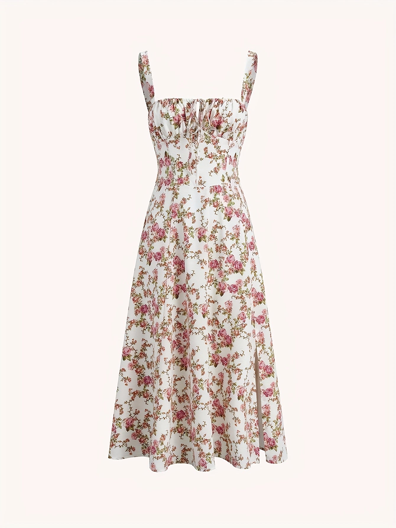 Women's Floral maxi dress - Spaghetti Strap Beach dress with back tie closure, Flowy A-Line long formal casual gown for Women (Machine Washable) - Spring\u002FSummer Outfits, Lightweight Fabric