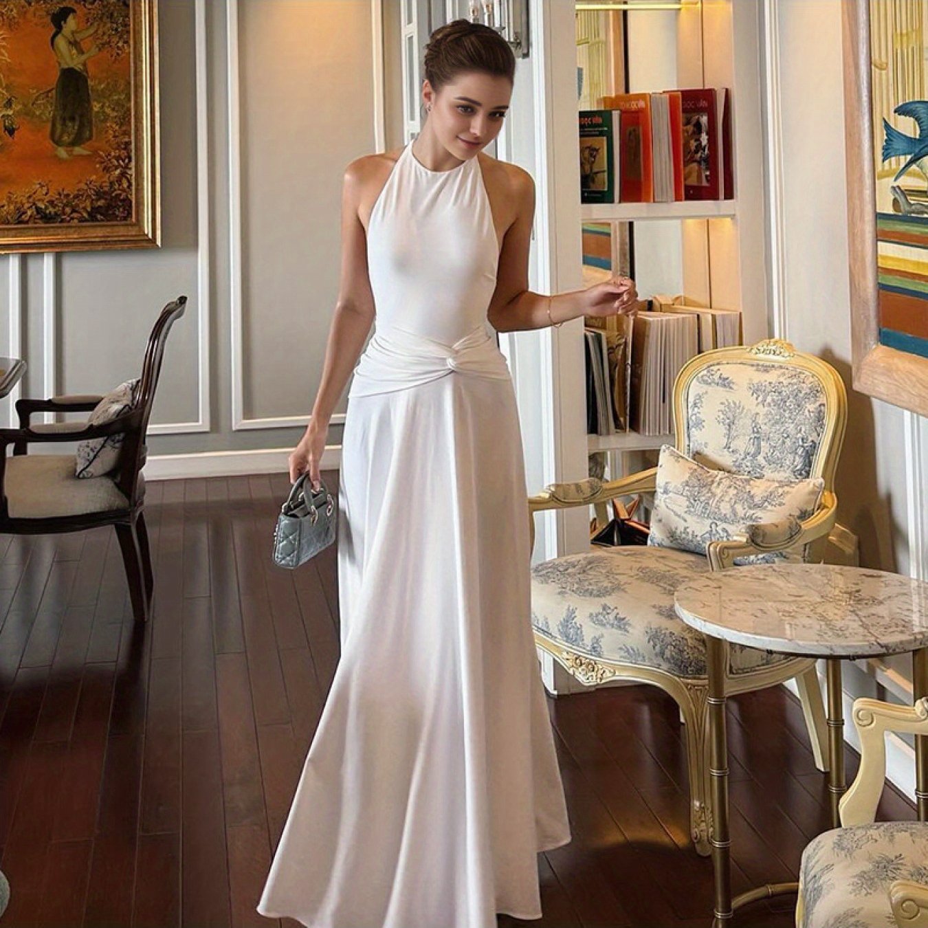 Women's Elegant Sexy Backless Halter Neck Maxi Dress - Formal Party Wedding Evening gown, Machine Washable Long Dress for Women