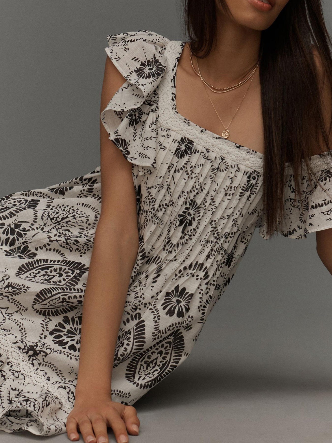 Women'S Floral Mini Dress Flutter Cap Sleeve Square Neck Babydoll Dress Bohemian Short Dress