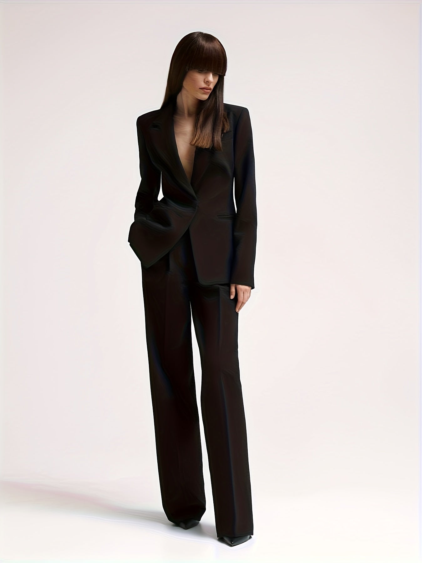 Professional Simple Suit Set for Women - High-Waisted Elegant Blazer + Pants