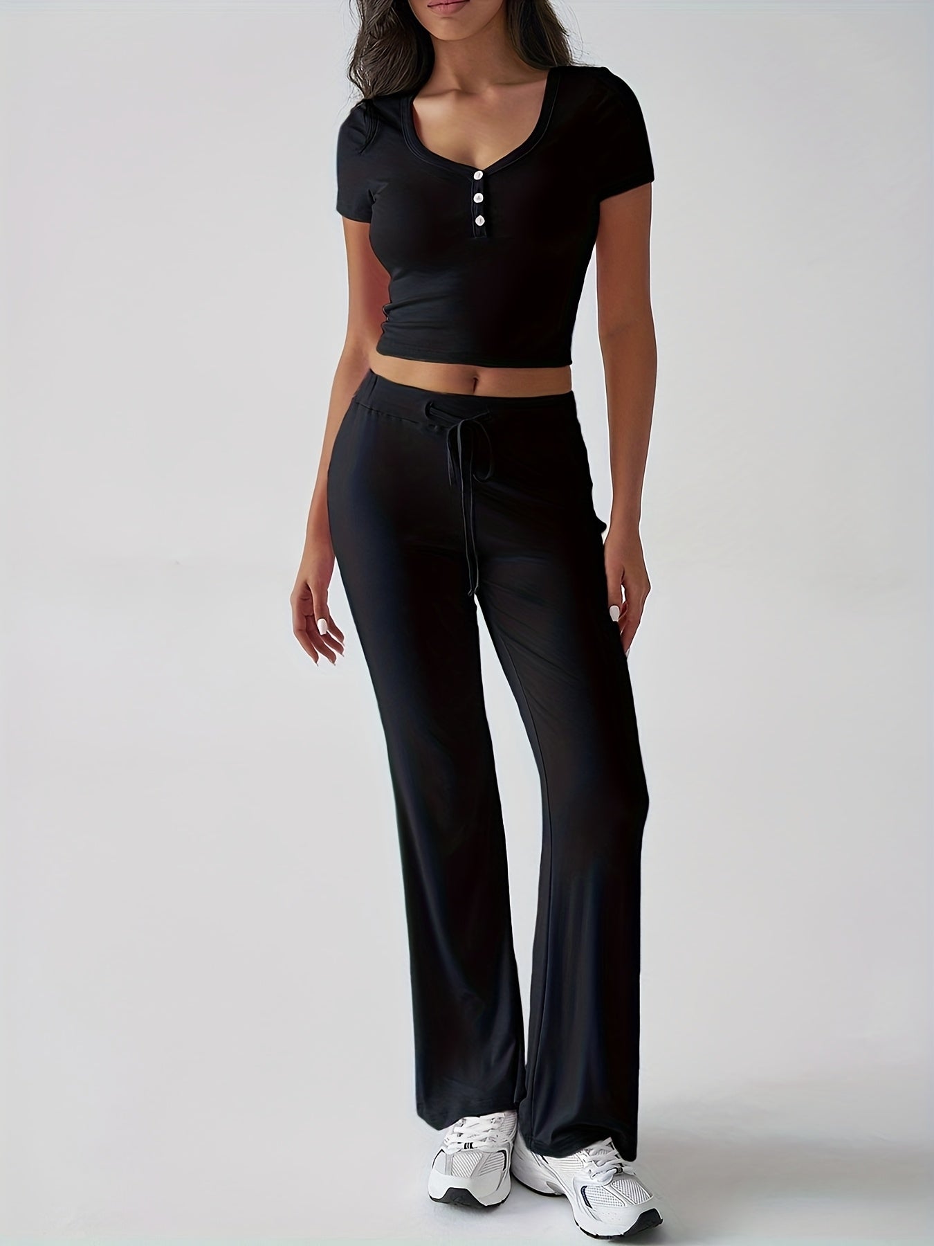 Spring And Summer Europe And The United States Style Women's Y2K s And Leisure Wind U Collar T-shirt Trousers Two-piece Suit