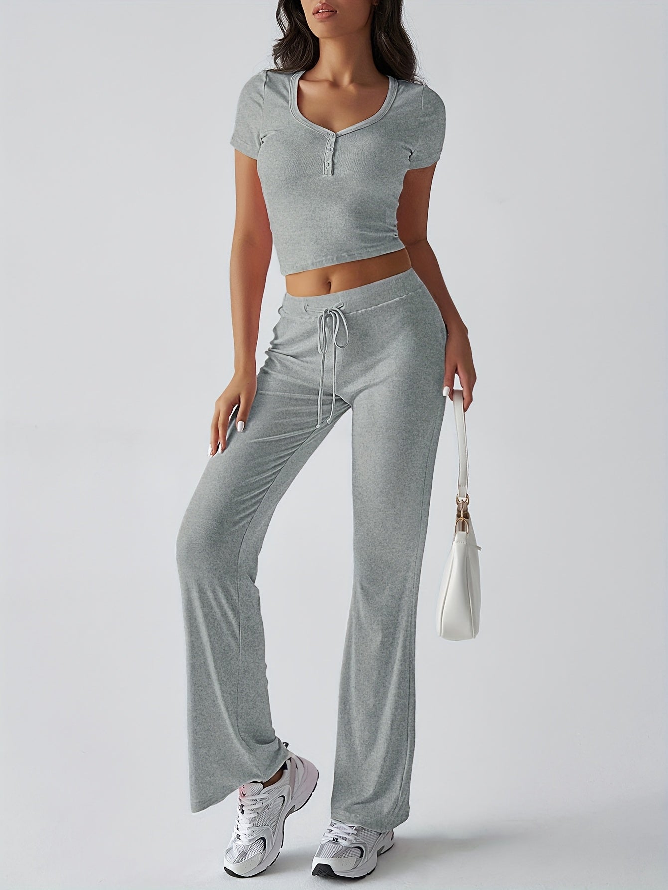 Spring And Summer Europe And The United States Style Women's Y2K s And Leisure Wind U Collar T-shirt Trousers Two-piece Suit