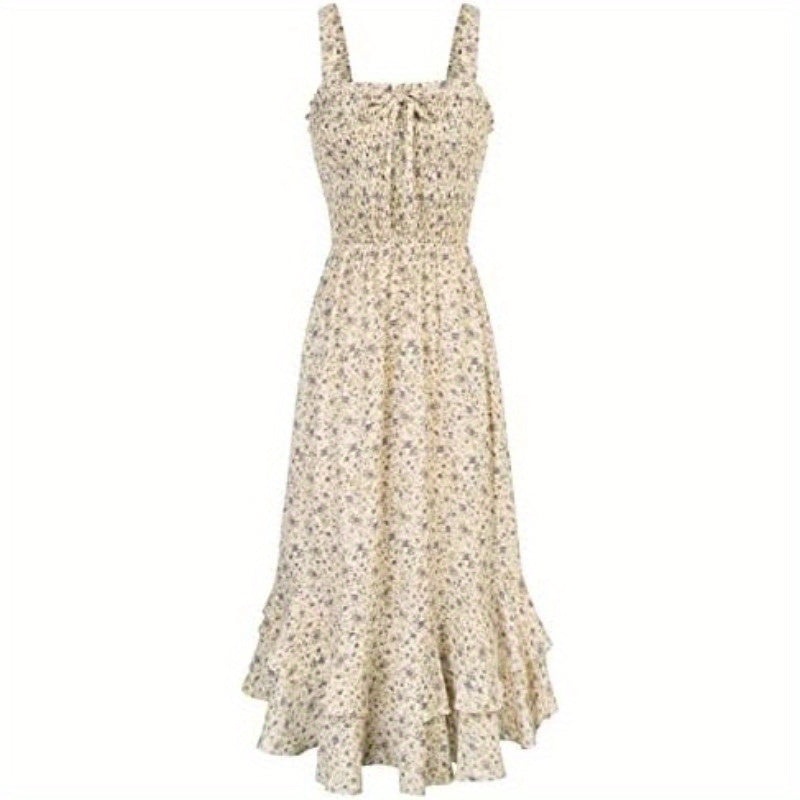 GRACE KARIN Women'S 2025 Summer Floral Boho Dress Square Neck Strapped Swing A Line Sundress Beach Long Maxi Outfits