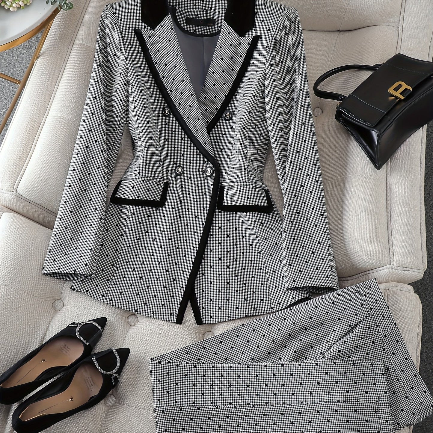 Women's Suit, Elegant Women's Wear, Workwear, Formal Suit, Two-Piece Set, Top and Bottom Outfit, Stylish Elegance Ensemble