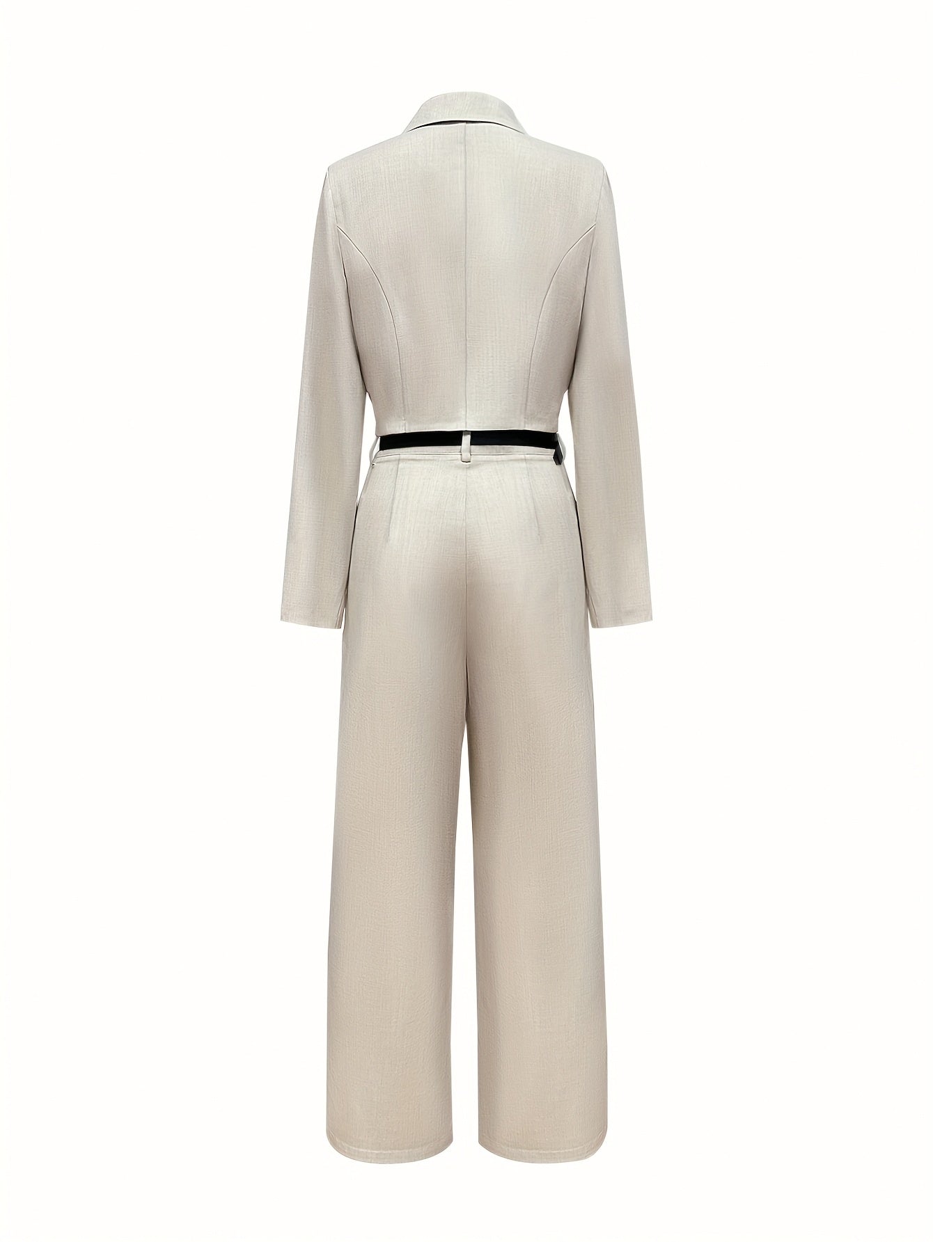 Elegant Two-Piece Long Sleeve Suit - Beige Polyester, Double-Breasted Blazer with Wide Lapels & High-Waisted Flared Pants, Stylish Accessory Bag, Perfect for Fall\u002FWinter, Stylish Workwear | Elegant Two-Tone Suit | Polyester Fabric