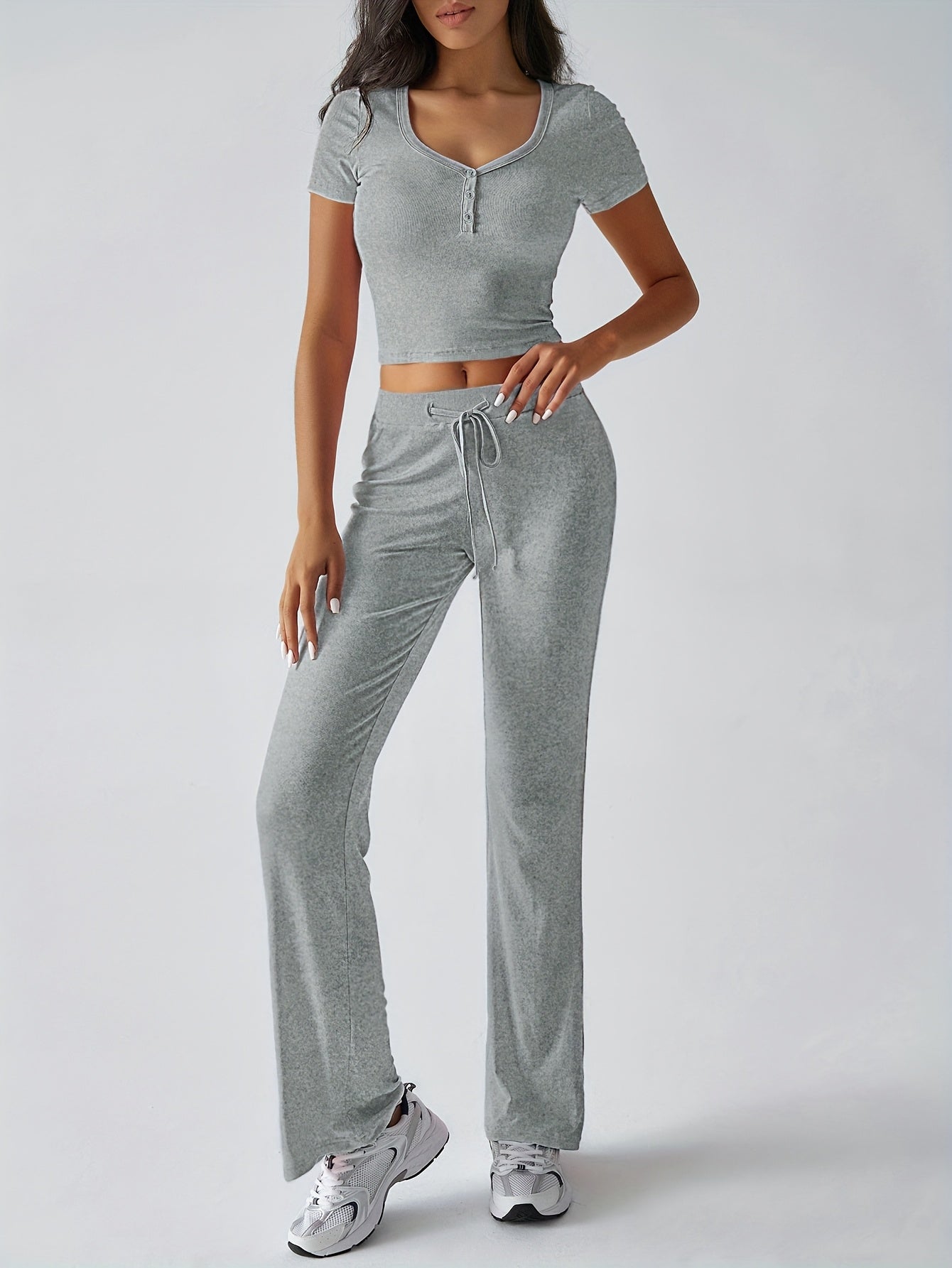 Spring And Summer Europe And The United States Style Women's Y2K s And Leisure Wind U Collar T-shirt Trousers Two-piece Suit