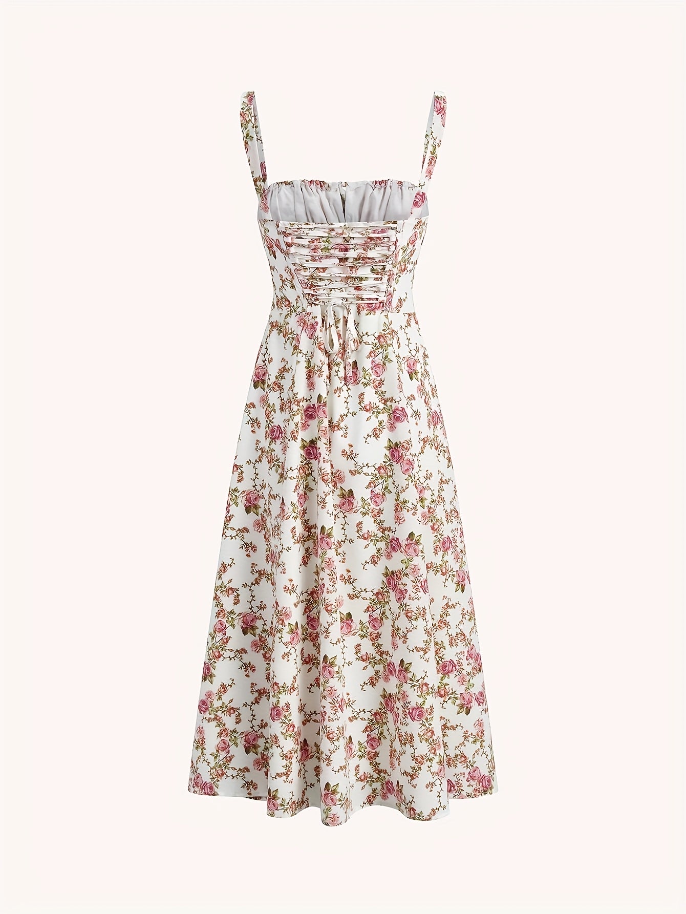 Women's Floral maxi dress - Spaghetti Strap Beach dress with back tie closure, Flowy A-Line long formal casual gown for Women (Machine Washable) - Spring\u002FSummer Outfits, Lightweight Fabric