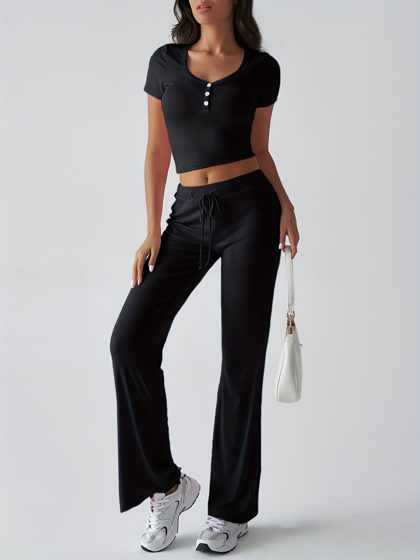 Spring And Summer Europe And The United States Style Women's Y2K s And Leisure Wind U Collar T-shirt Trousers Two-piece Suit