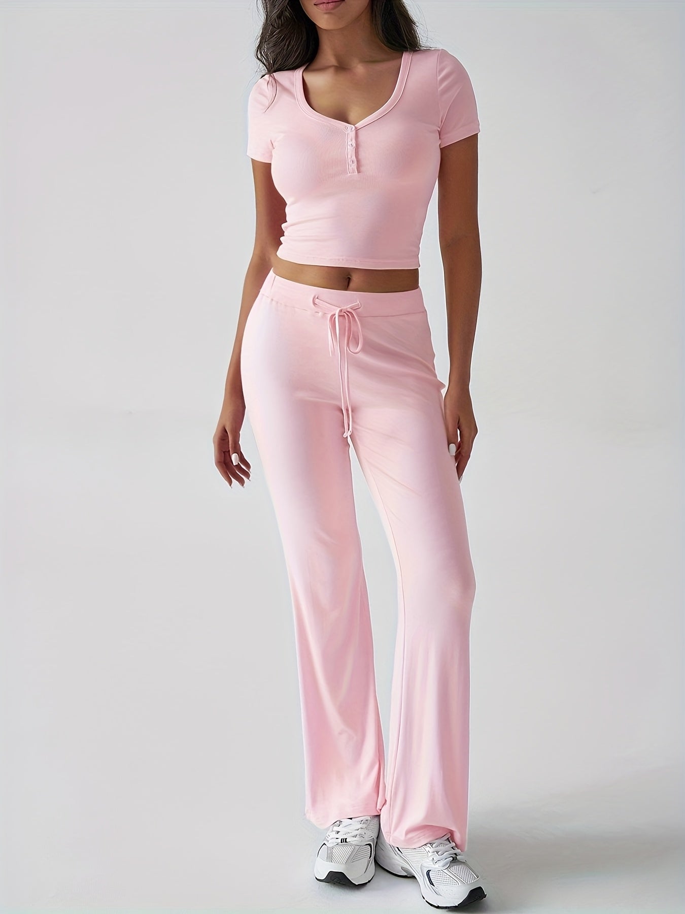 Spring And Summer Europe And The United States Style Women's Y2K s And Leisure Wind U Collar T-shirt Trousers Two-piece Suit