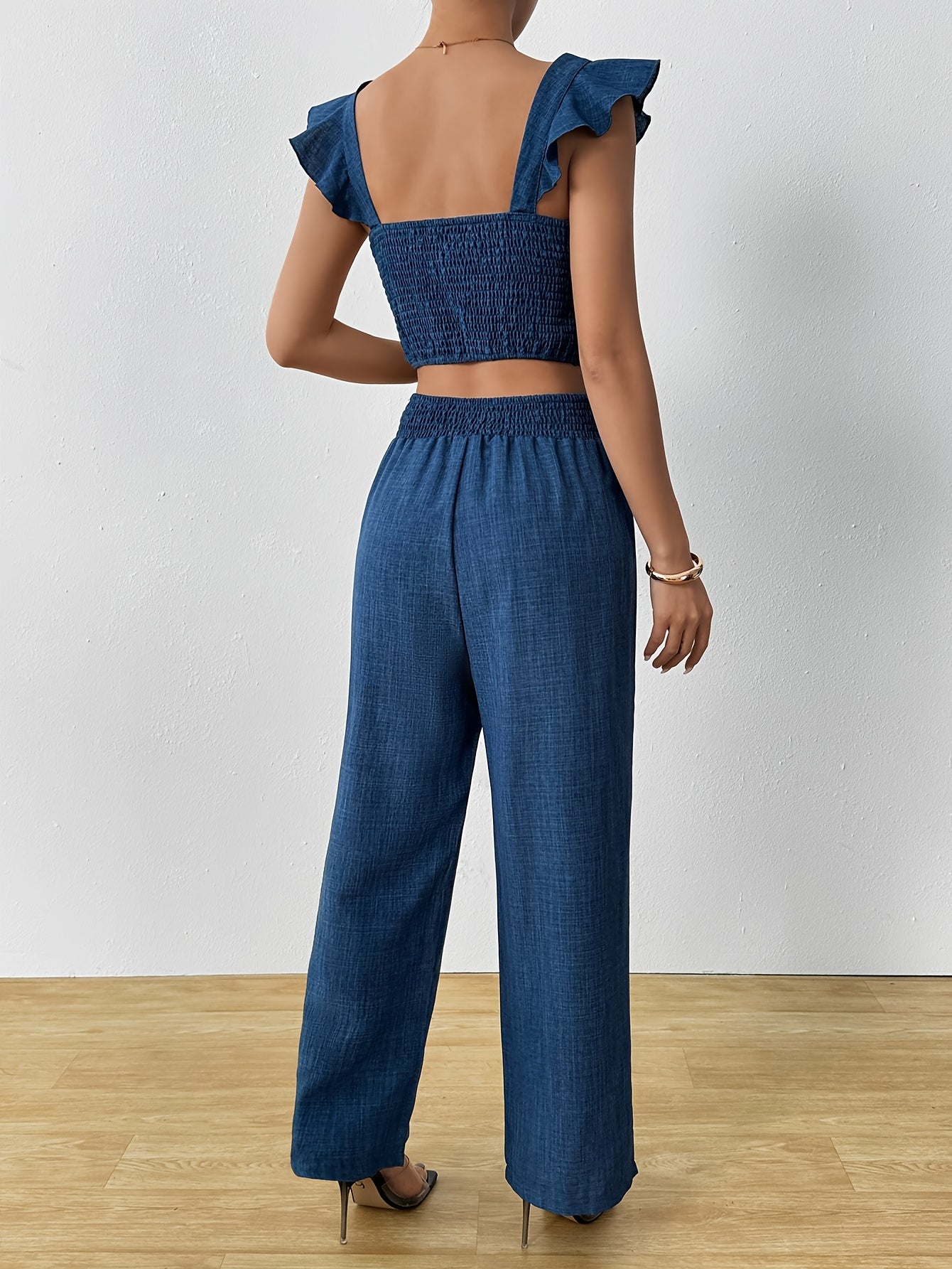 Fashionable High-Waisted Solid Color Tank Top And Wide-Leg Pants Set
