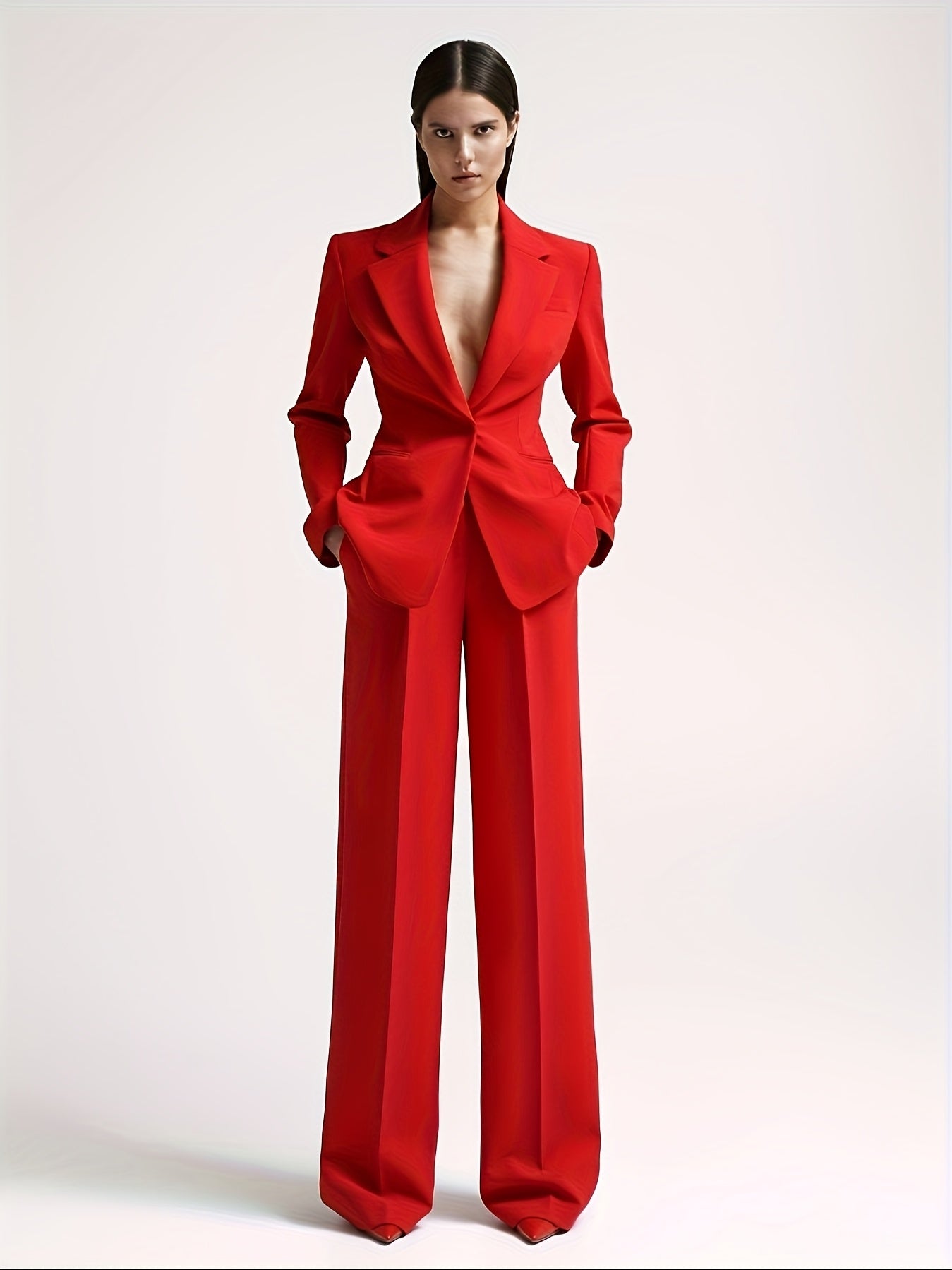 Professional Simple Suit Set for Women - High-Waisted Elegant Blazer + Pants
