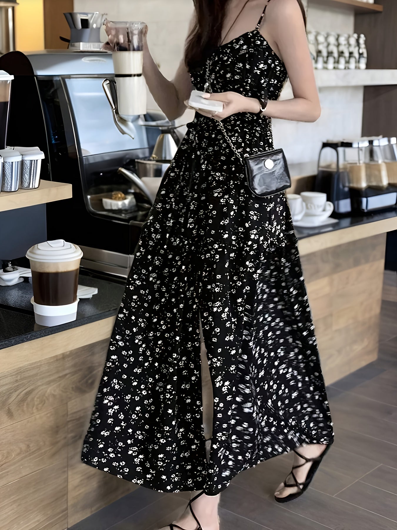 Chic Floral Print Maxi Dress with High Slit - Elegant Sleeveless, Black Floral Pattern, Perfect for Spring\u002FSummer\u002FFall, Vacation & Stylish Outfits, Vacation Dress|Floral Print Dress|Sleeveless Desig