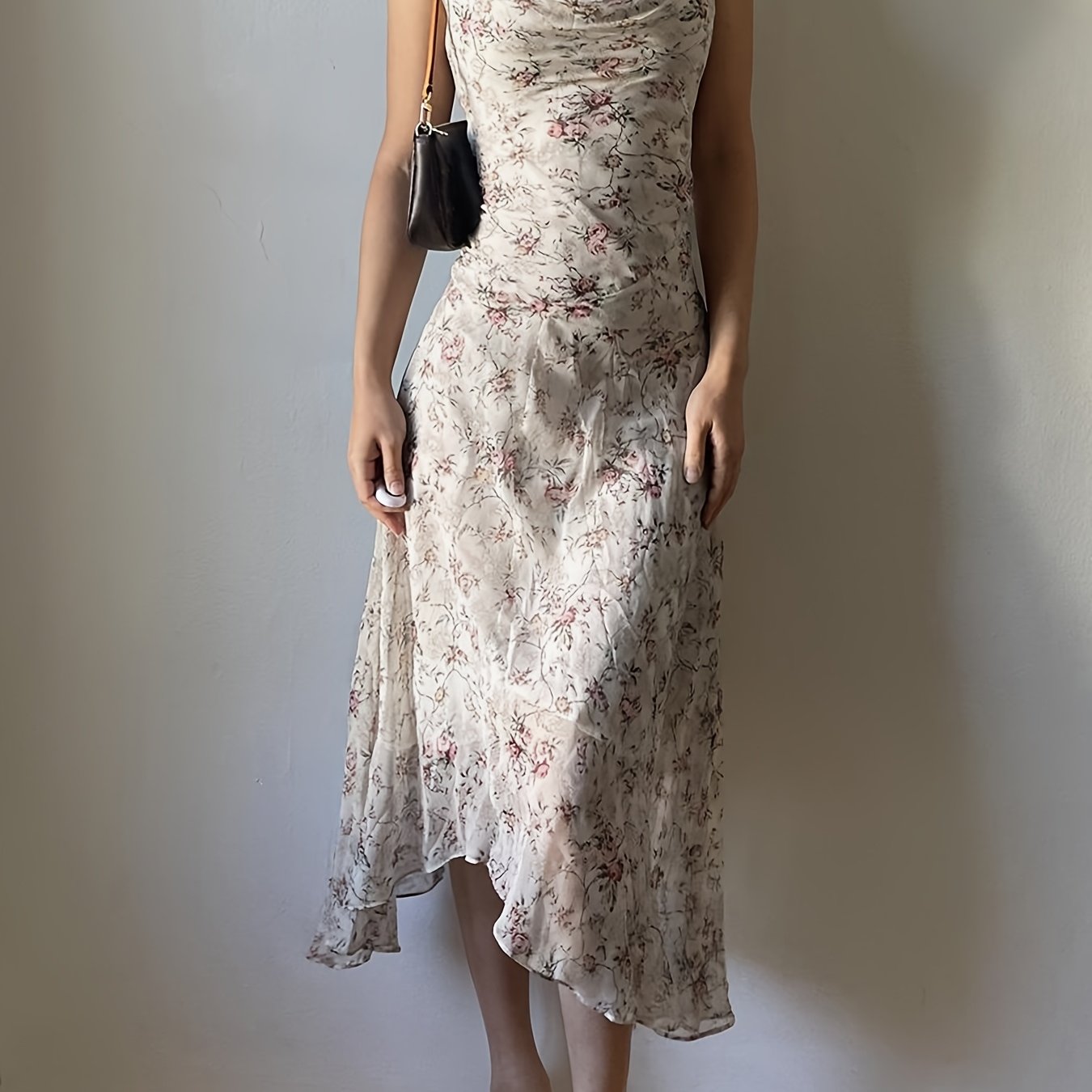Rapcopter Women'S Floral Print Lace Midi Dress - Sleeveless A-Line Swing Dress with Ruffled Hem, Lightweight Polyester for Spring\u002FSummer Vacations, Casual Outings & Beach Days, Beach Dresses, Vacation Attire, Flowy Fabric