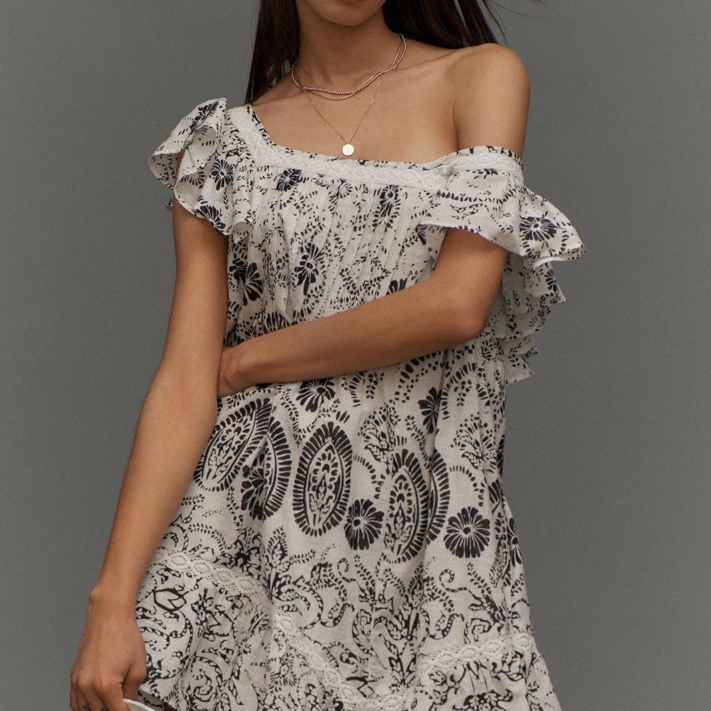 Women'S Floral Mini Dress Flutter Cap Sleeve Square Neck Babydoll Dress Bohemian Short Dress