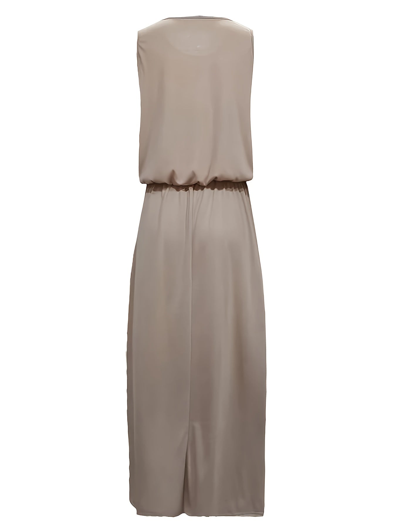 Women's Elegant Fitted Midi Dress - Soft Beige Round Neck, Machine Washable, All-Season Versatile for Casual & Formal Occasions