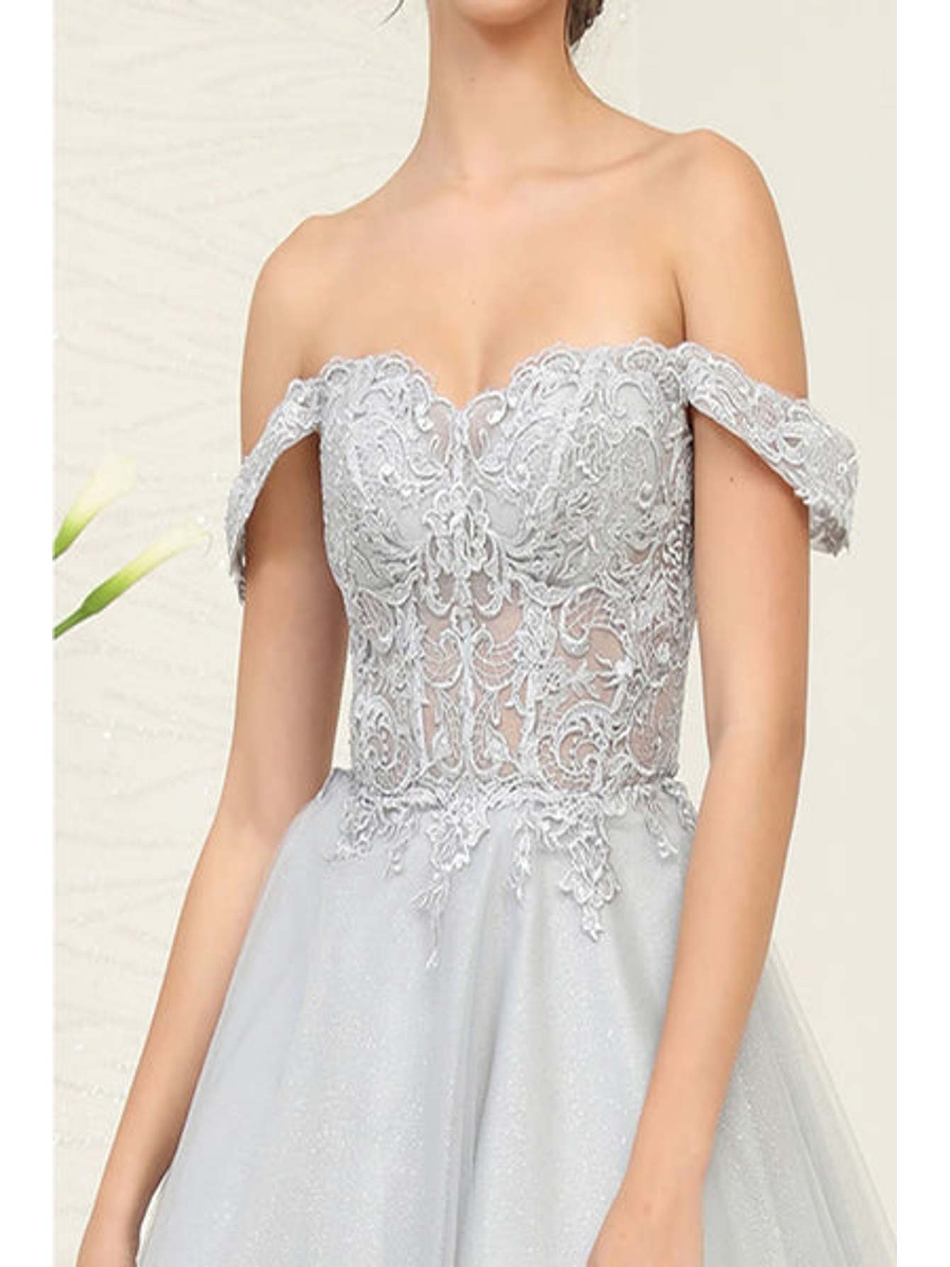 Off-Shoulder Short A-Line Glitter Tulle Cocktail Dress with Lace Corset Back