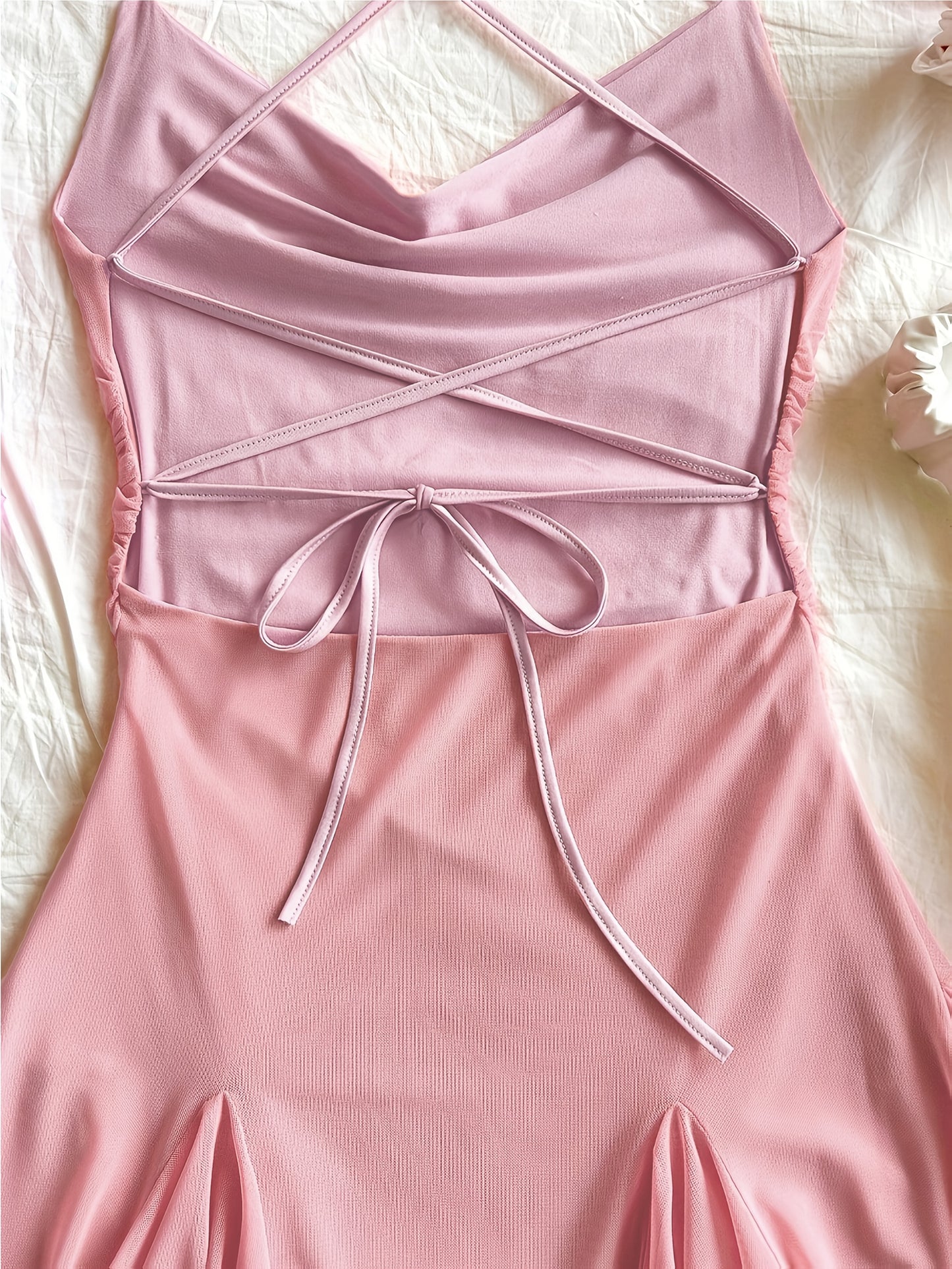 Women'S Pink Halter Neck Mini Dress with Ruched Detail - Sexy Backless Design, Sleeveless Bodycon Dress for Vacation or Casual Outings, Vacation Attire | Ruched Mini Dress | Sleeveless Fashion, Cute Dresses