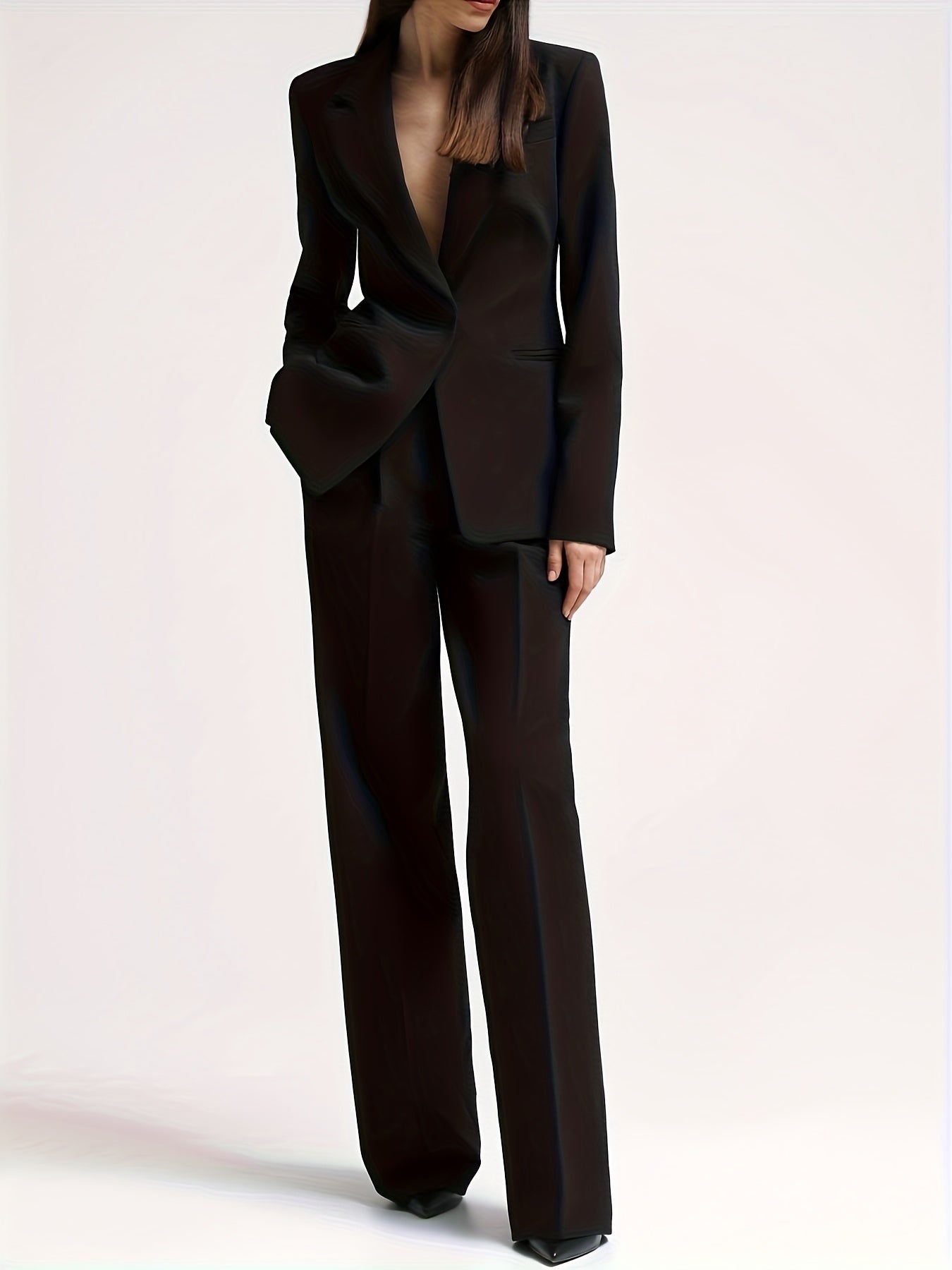 Professional Simple Suit Set for Women - High-Waisted Elegant Blazer + Pants
