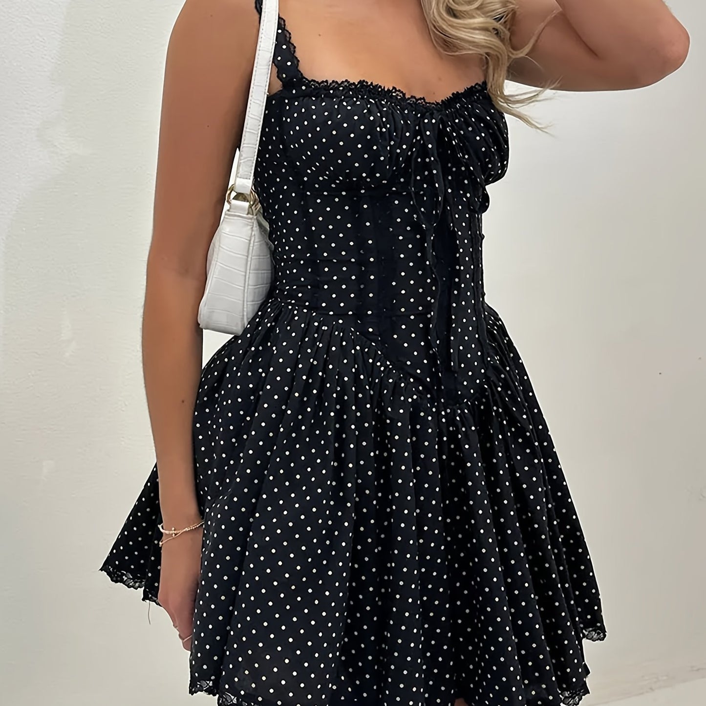 Women Spaghetti Strap Corset Dress Summer Dot Print A-Line Mini Party Dress for Cocktail Beach Streetwear