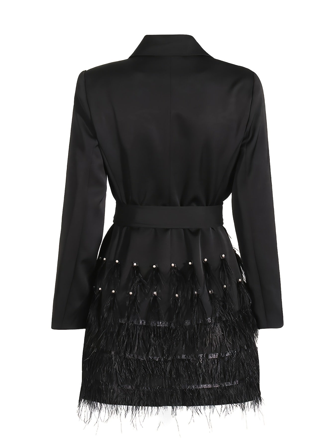 Womens Elegant Tassel Blazer Mini Dress Pearl Beading With Belt Party Wedding Prom Suit Fashion