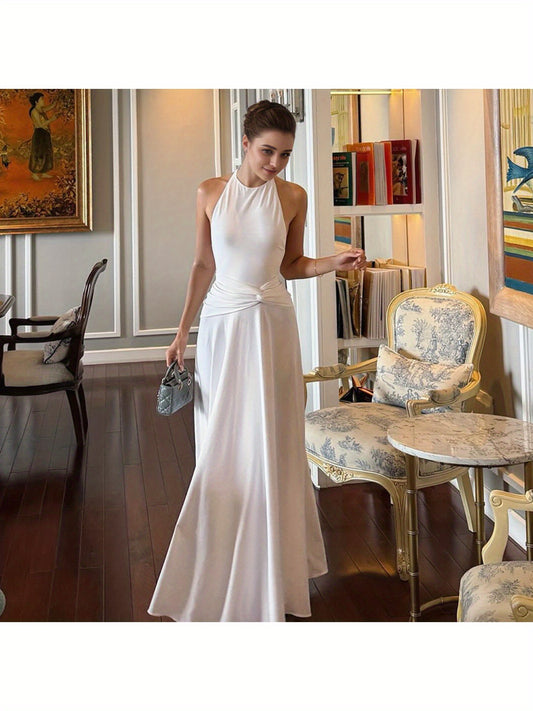 Women's Elegant Sexy Backless Halter Neck Maxi Dress - Formal Party Wedding Evening gown, Machine Washable Long Dress for Women