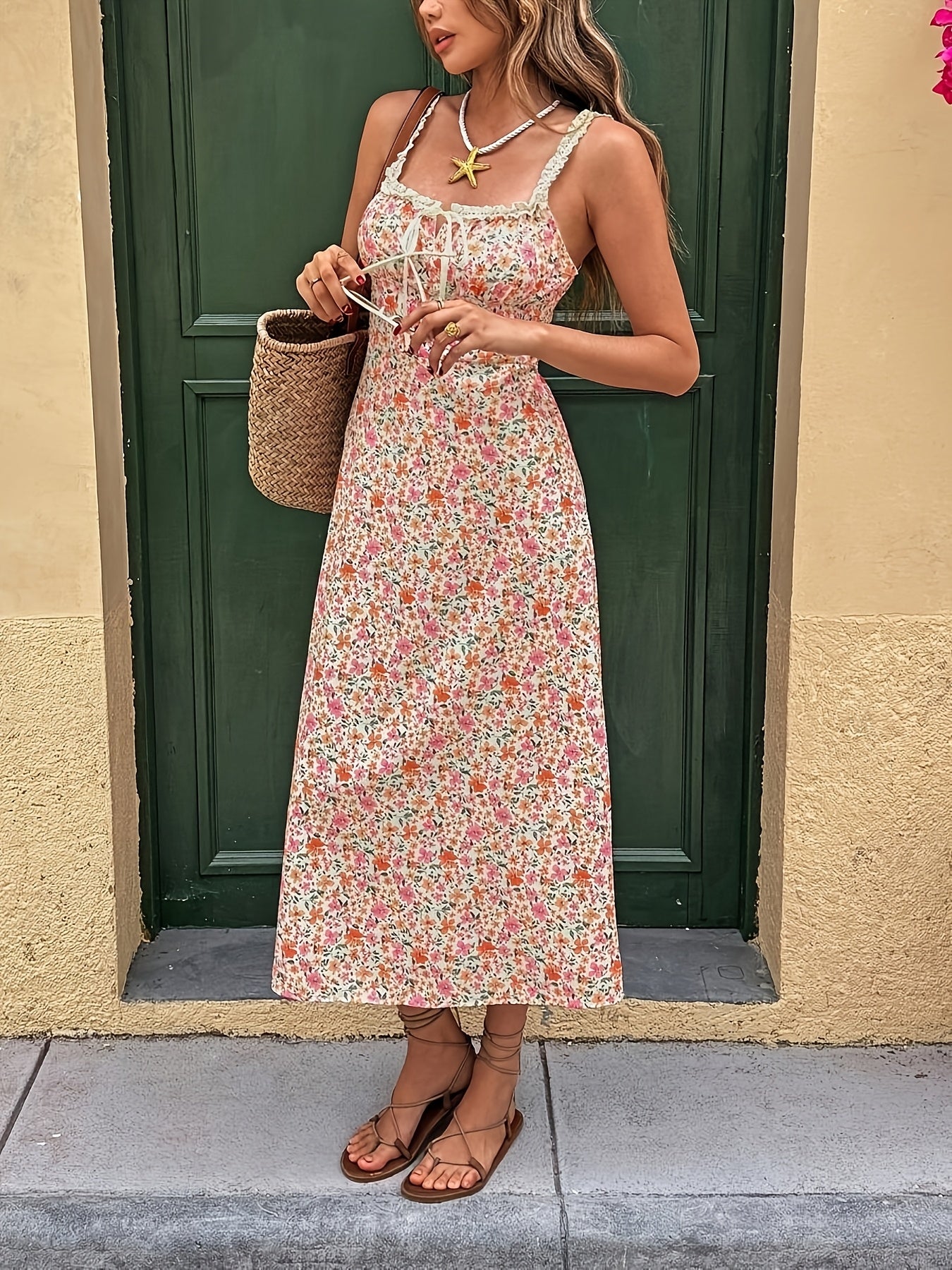 Women'S Floral Print Sleeveless Mini Dress with Front Tie - Lightweight Polyester, Perfect for Summer Outings, Casual & Stylish Design, Casual Summer Dress | Floral Print Dress | Texture