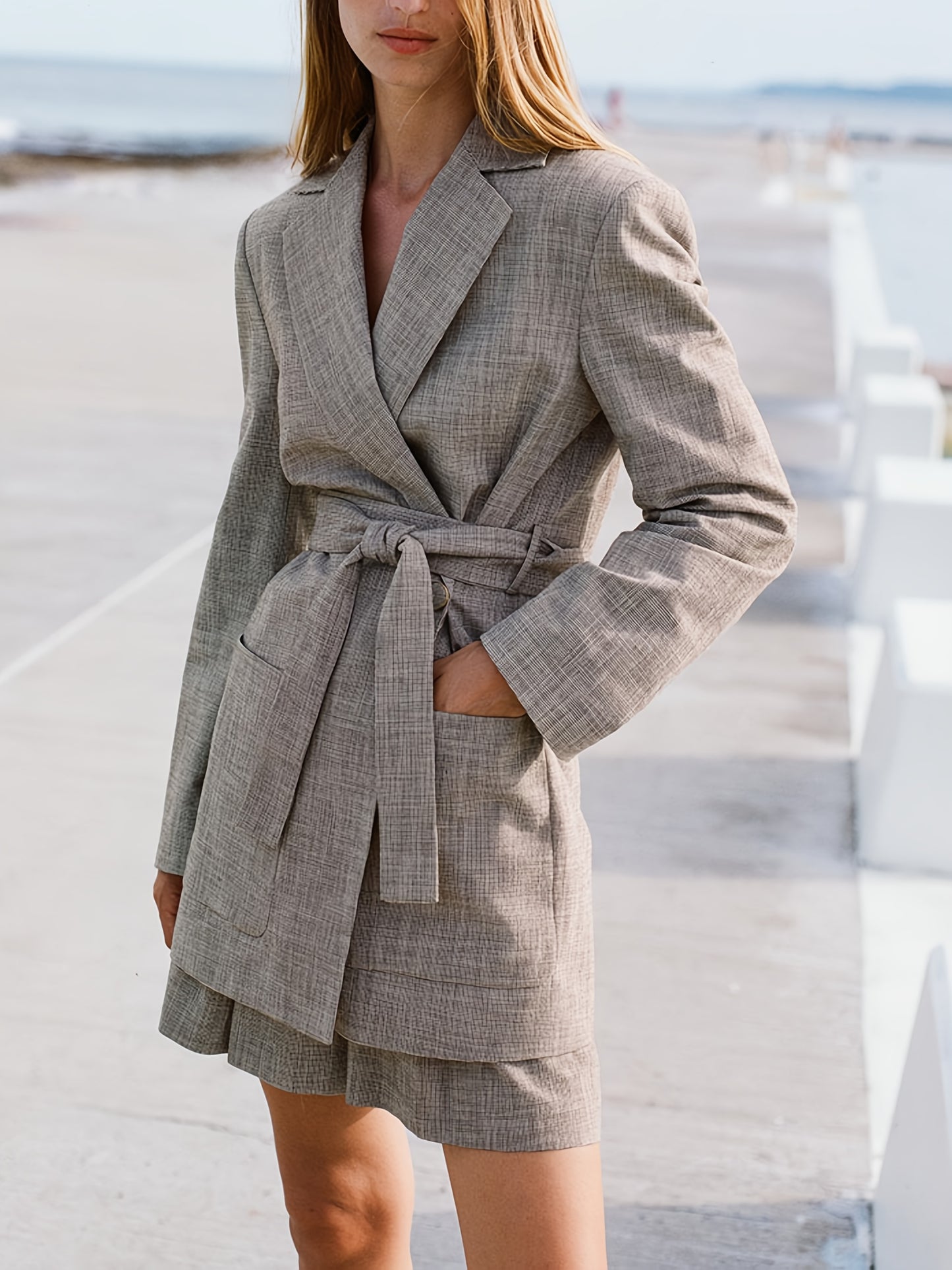 Women'S Casual Suit Set, Long Sleeved Suit Jacket&short Suit Pants, Spring And Autumn Women'S Clothing