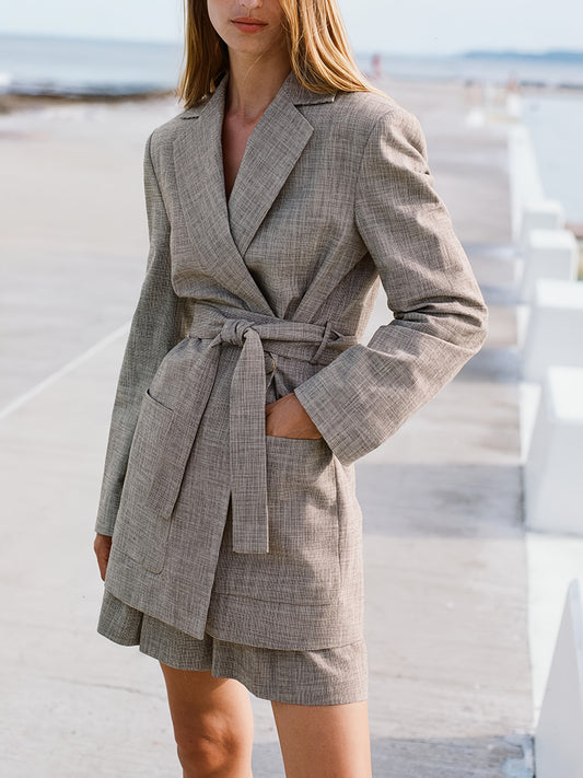 Women'S Casual Suit Set, Long Sleeved Suit Jacket&short Suit Pants, Spring And Autumn Women'S Clothing