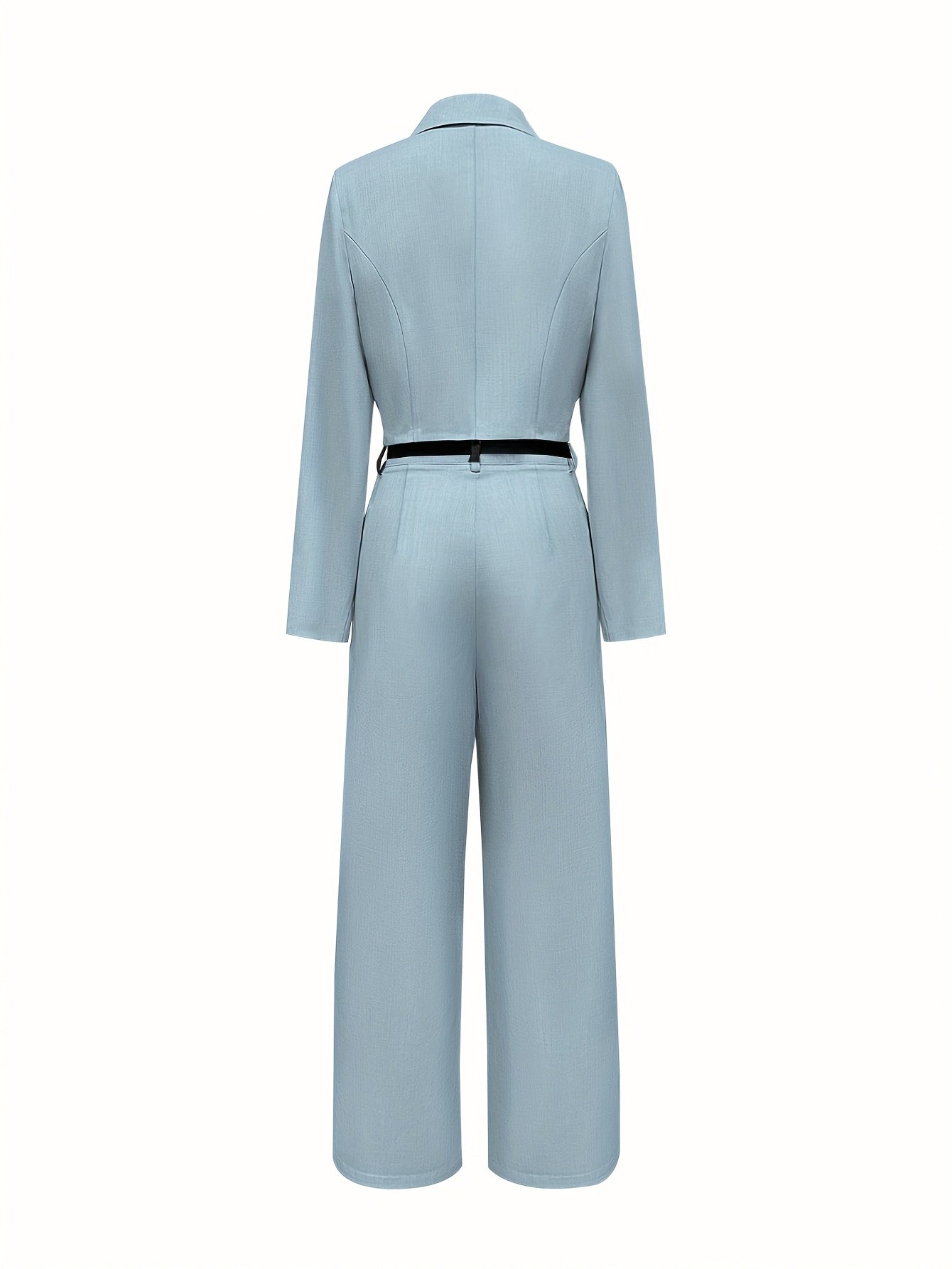 Elegant Two-Piece Long Sleeve Suit - Beige Polyester, Double-Breasted Blazer with Wide Lapels & High-Waisted Flared Pants, Stylish Accessory Bag, Perfect for Fall\u002FWinter, Stylish Workwear | Elegant Two-Tone Suit | Polyester Fabric