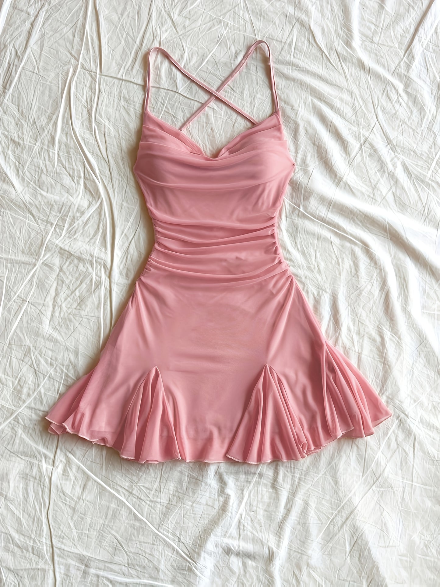 Women'S Pink Halter Neck Mini Dress with Ruched Detail - Sexy Backless Design, Sleeveless Bodycon Dress for Vacation or Casual Outings, Vacation Attire | Ruched Mini Dress | Sleeveless Fashion, Cute Dresses