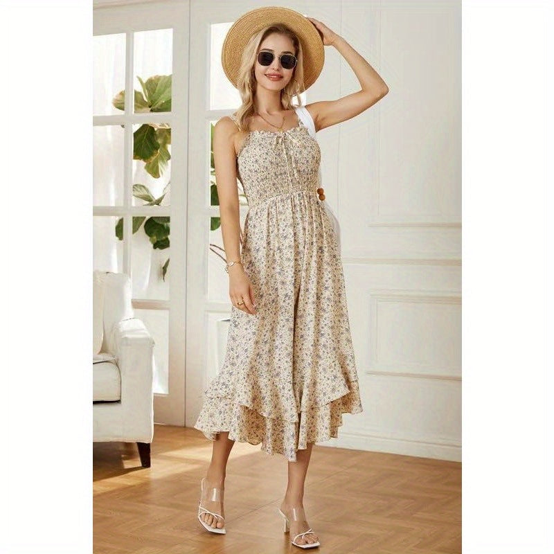 GRACE KARIN Women'S 2025 Summer Floral Boho Dress Square Neck Strapped Swing A Line Sundress Beach Long Maxi Outfits
