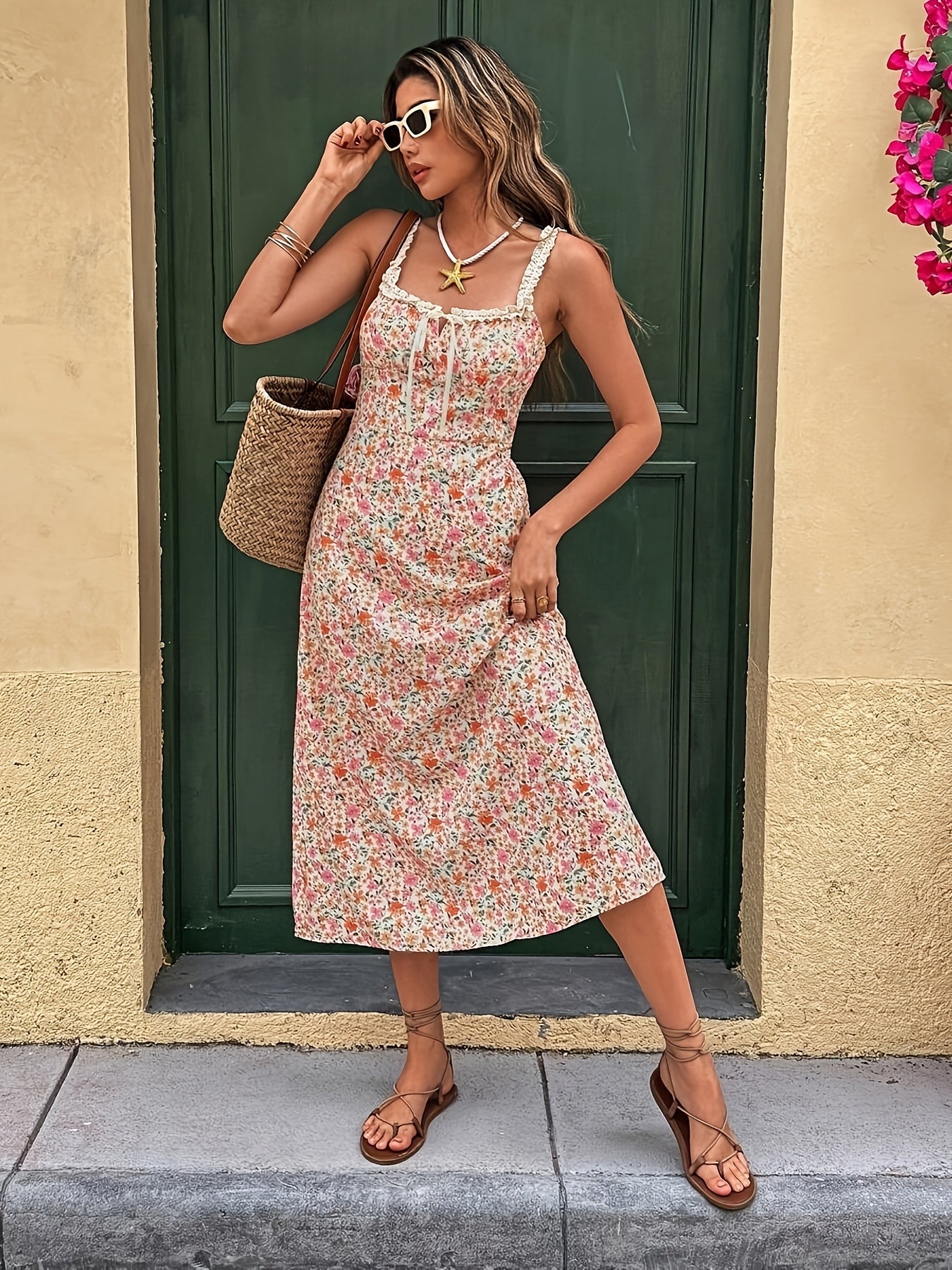 Women'S Floral Print Sleeveless Mini Dress with Front Tie - Lightweight Polyester, Perfect for Summer Outings, Casual & Stylish Design, Casual Summer Dress | Floral Print Dress | Texture
