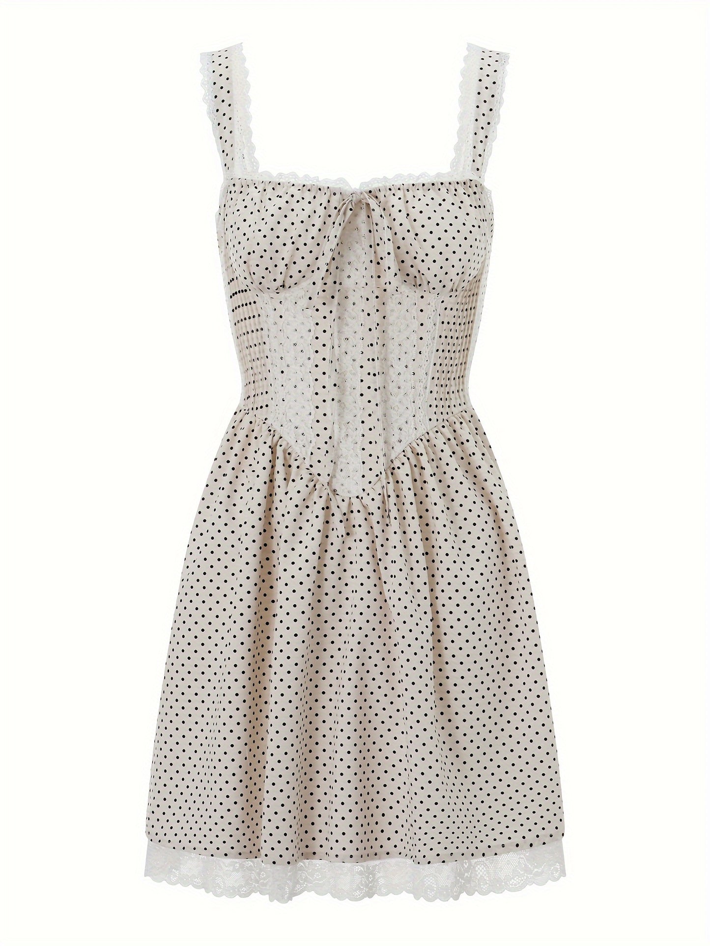 Women Spaghetti Strap Corset Dress Summer Dot Print A-Line Mini Party Dress for Cocktail Beach Streetwear