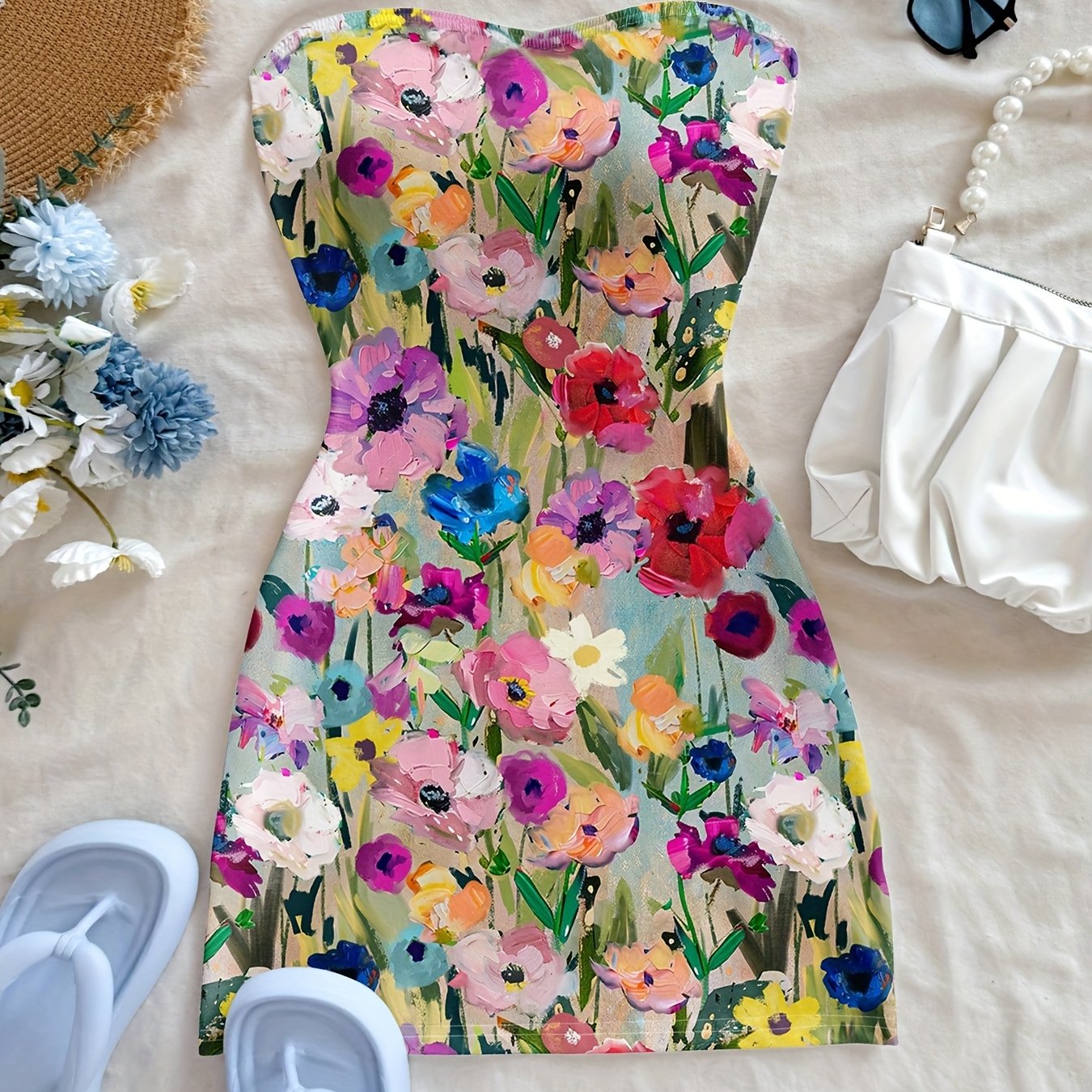 Vintage Printed Mini Dress, Retro Style, Casual\u002FVacation Vibe, Sexy, Cute Y2K Coconutgirl Bohemian Holiday Look.