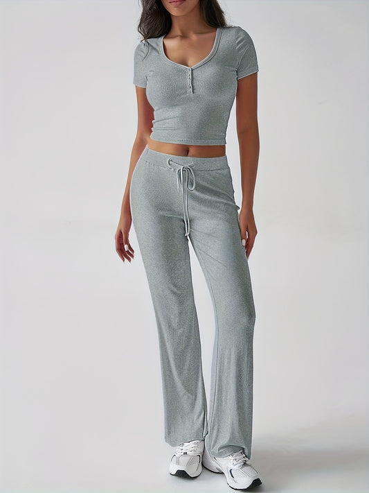 Spring And Summer Europe And The United States Style Women's Y2K s And Leisure Wind U Collar T-shirt Trousers Two-piece Suit