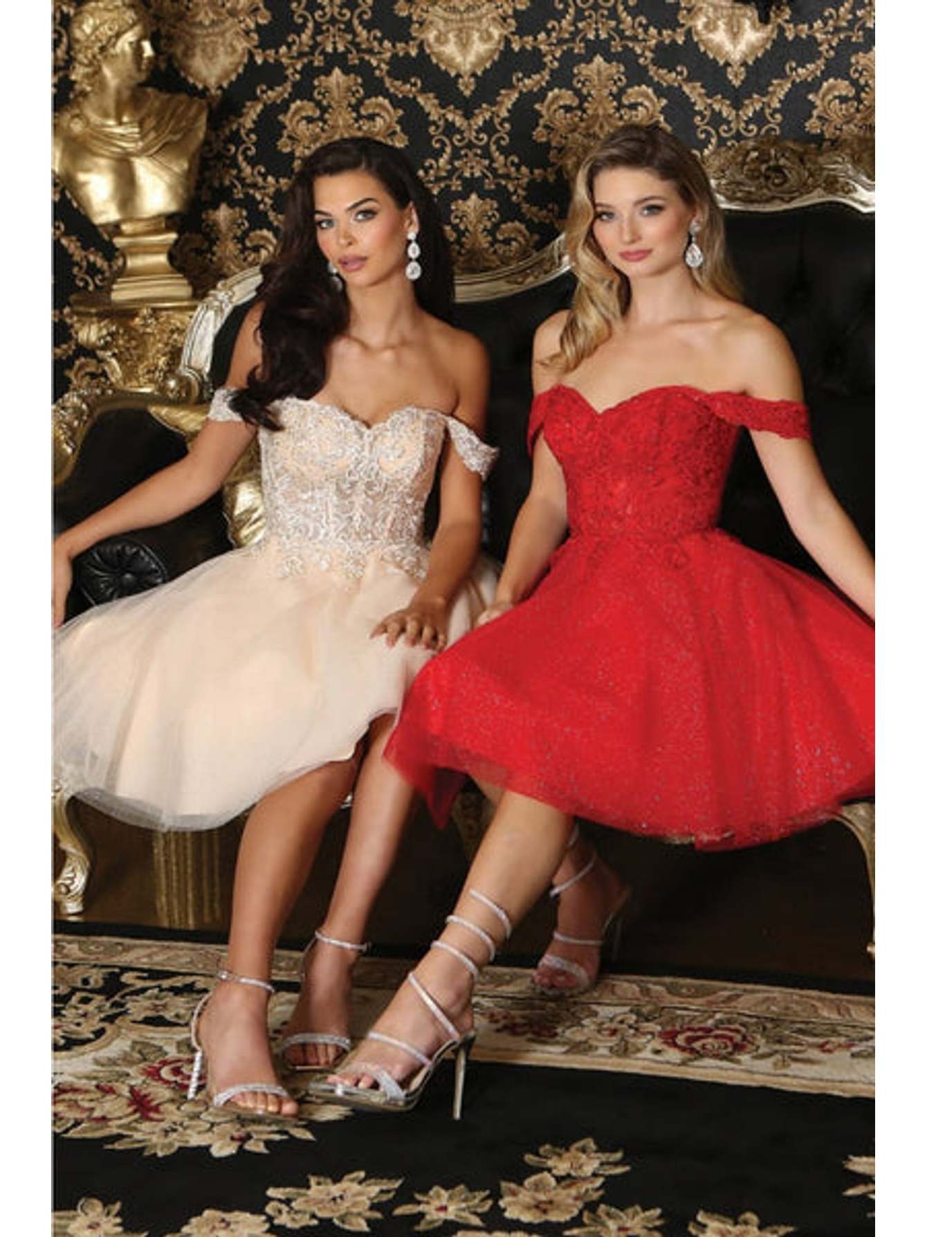 Off-Shoulder Short A-Line Glitter Tulle Cocktail Dress with Lace Corset Back