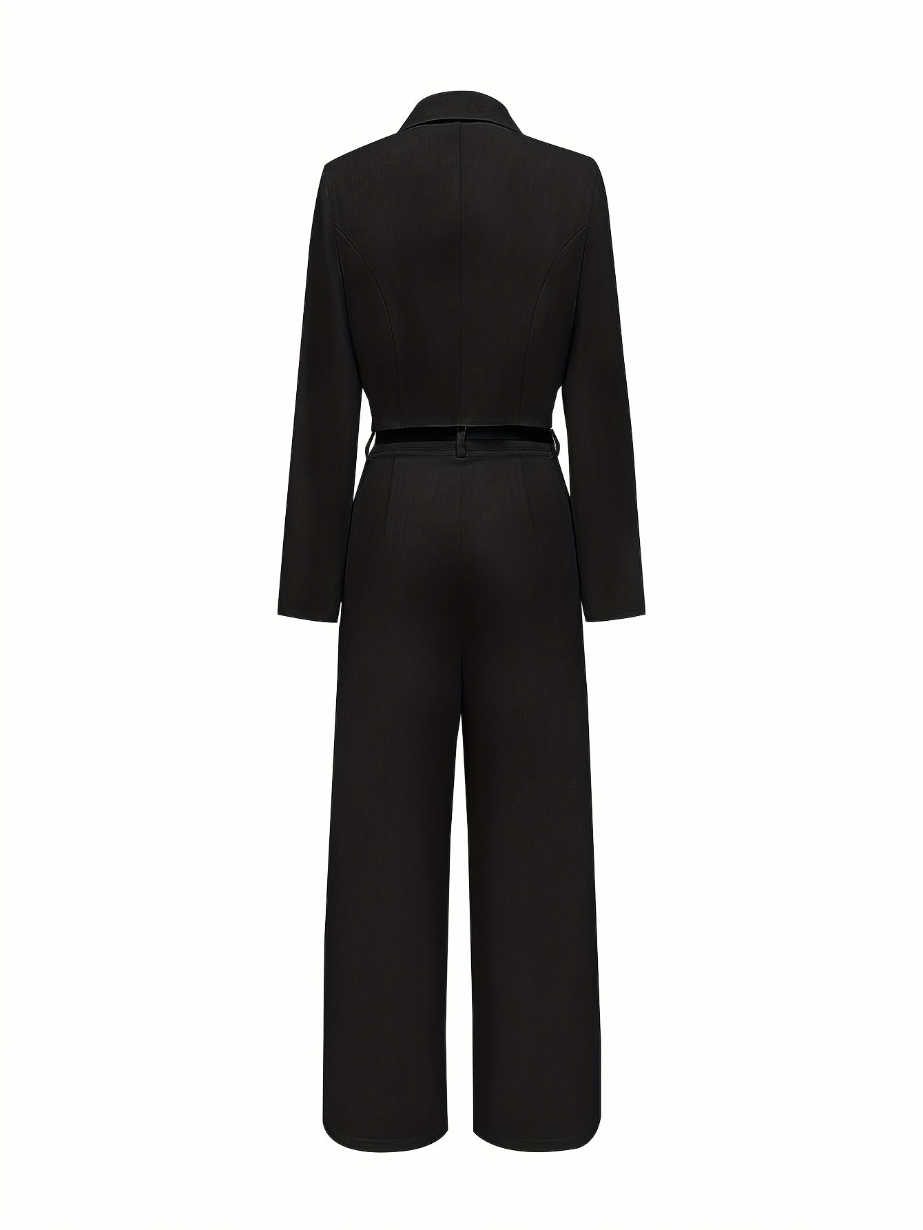 Elegant Two-Piece Long Sleeve Suit - Beige Polyester, Double-Breasted Blazer with Wide Lapels & High-Waisted Flared Pants, Stylish Accessory Bag, Perfect for Fall\u002FWinter, Stylish Workwear | Elegant Two-Tone Suit | Polyester Fabric