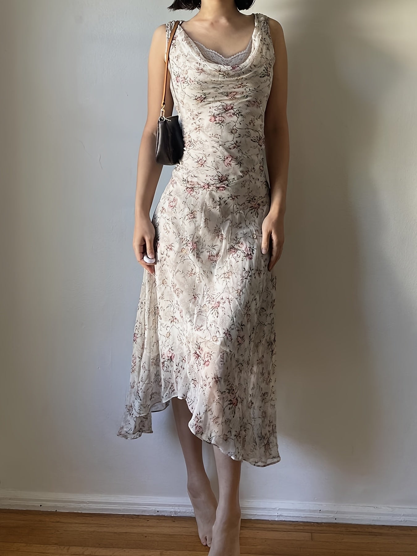 Rapcopter Women'S Floral Print Lace Midi Dress - Sleeveless A-Line Swing Dress with Ruffled Hem, Lightweight Polyester for Spring\u002FSummer Vacations, Casual Outings & Beach Days, Beach Dresses, Vacation Attire, Flowy Fabric