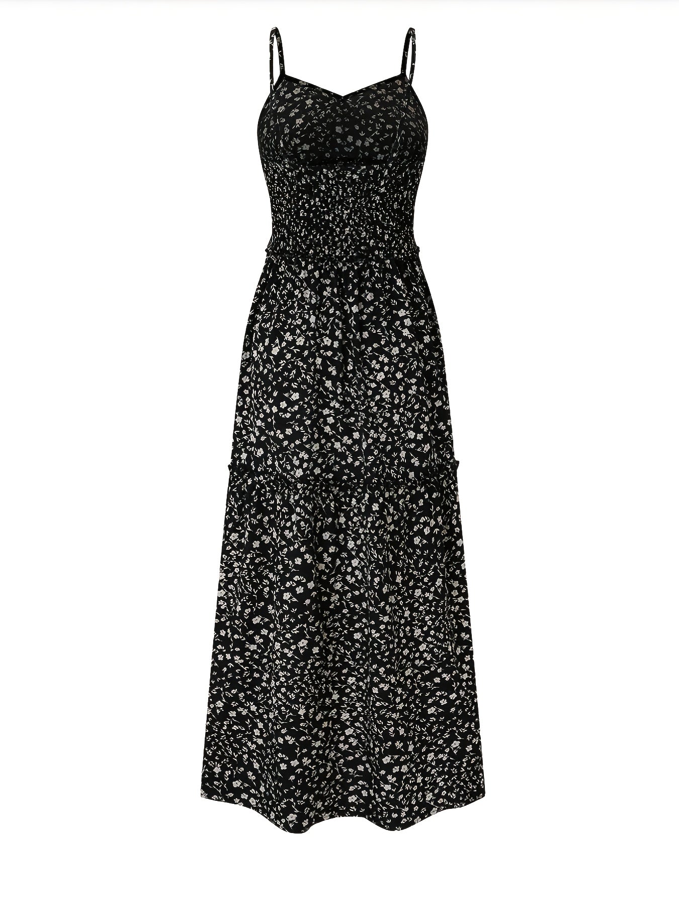Chic Floral Print Maxi Dress with High Slit - Elegant Sleeveless, Black Floral Pattern, Perfect for Spring\u002FSummer\u002FFall, Vacation & Stylish Outfits, Vacation Dress|Floral Print Dress|Sleeveless Desig