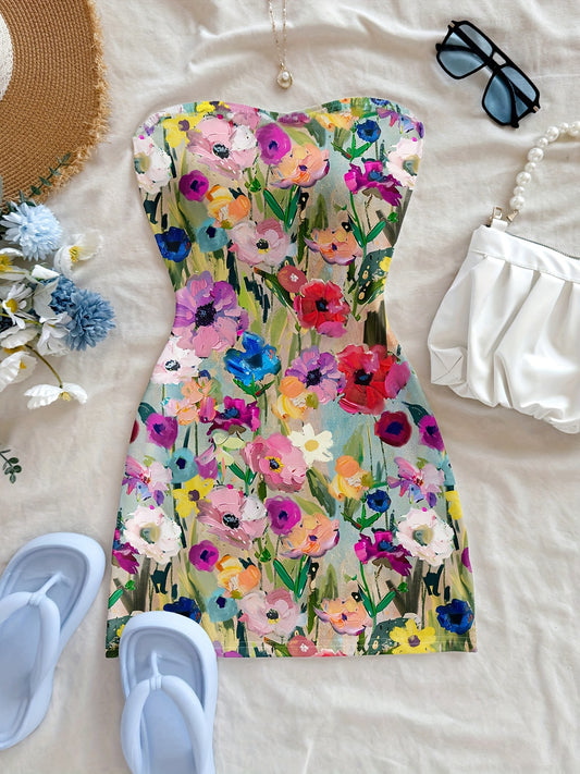 Vintage Printed Mini Dress, Retro Style, Casual\u002FVacation Vibe, Sexy, Cute Y2K Coconutgirl Bohemian Holiday Look.