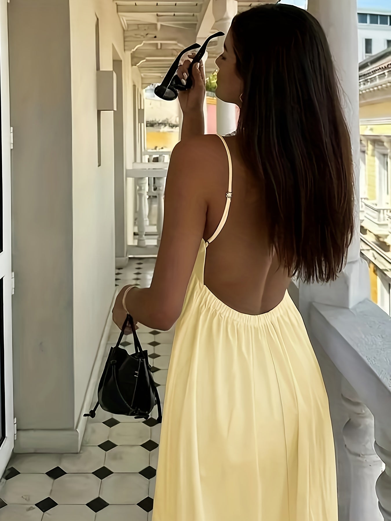 Women's Sexy Backless Evening & Party Dress - Spaghetti Strap Formal\u002FBeach Gown, Machine Washable Elegant Black Formal Attire for Women