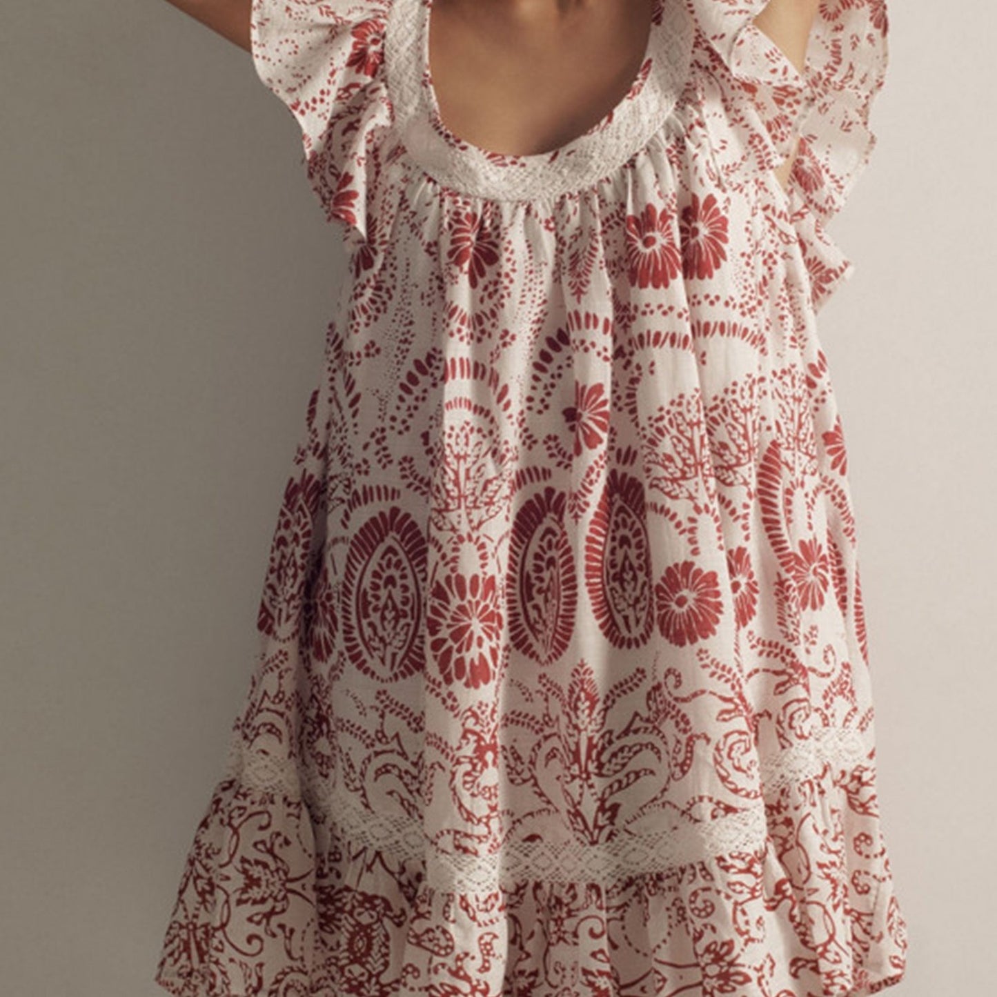 Women'S Floral Mini Dress Flutter Cap Sleeve Square Neck Babydoll Dress Bohemian Short Dress