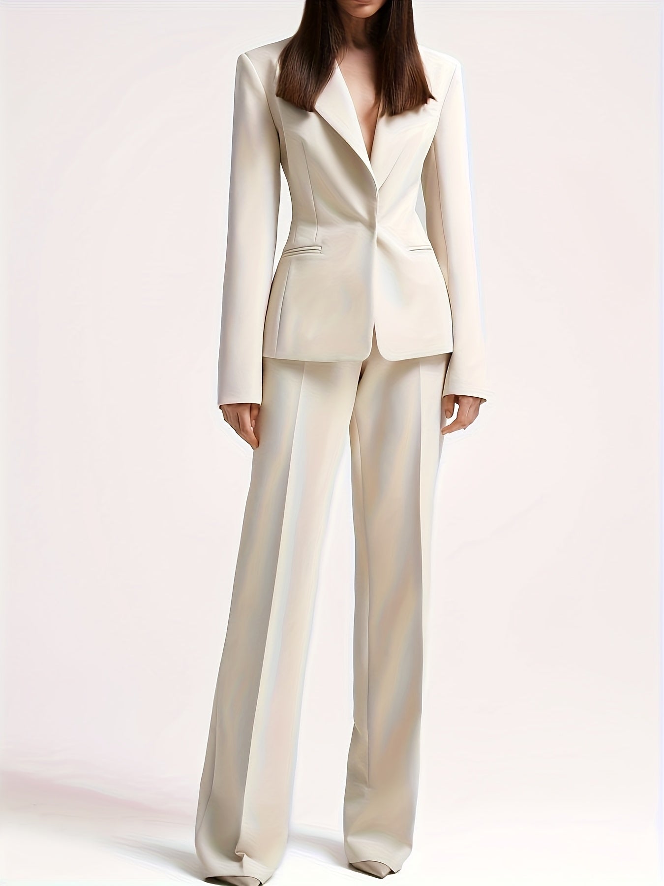 Professional Simple Suit Set for Women - High-Waisted Elegant Blazer + Pants